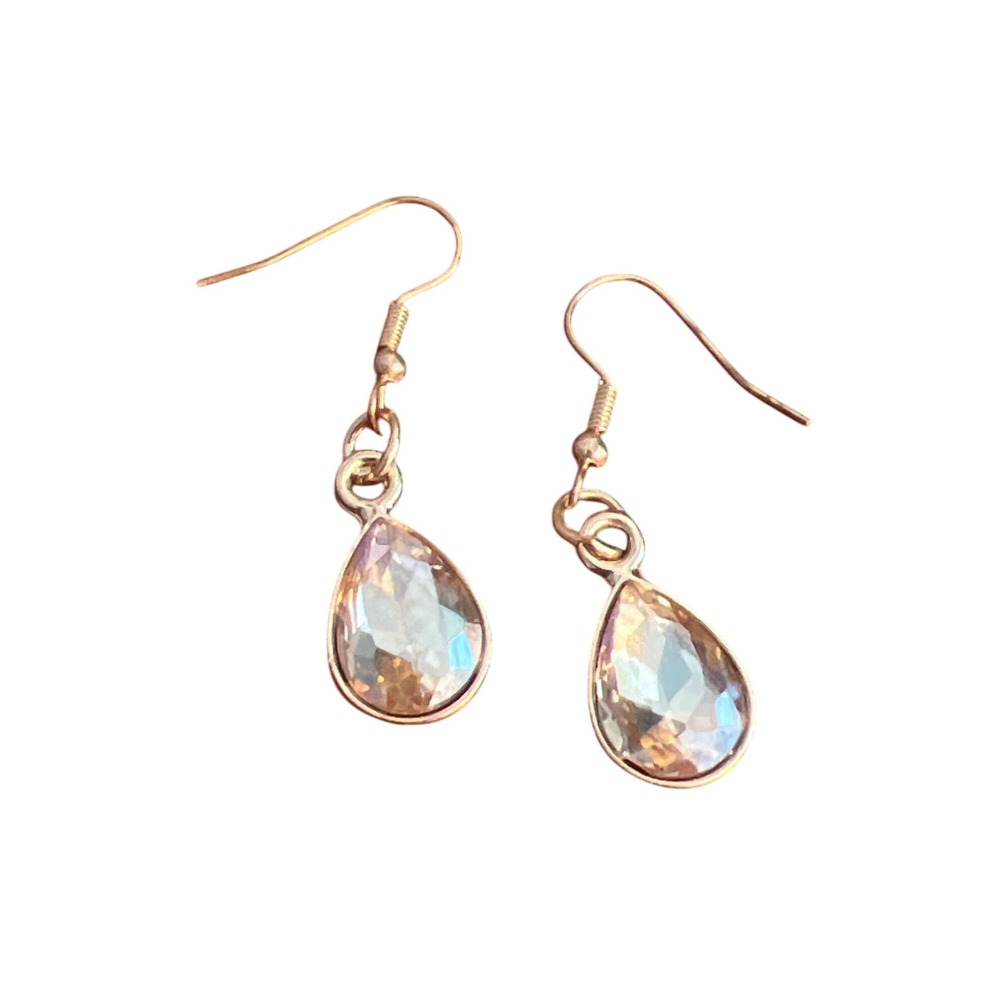 Other Gold Tone Teardrop Champagne Crystal Dangle Earrings Hooks F Size ONE SIZE - 1 Thumbnail