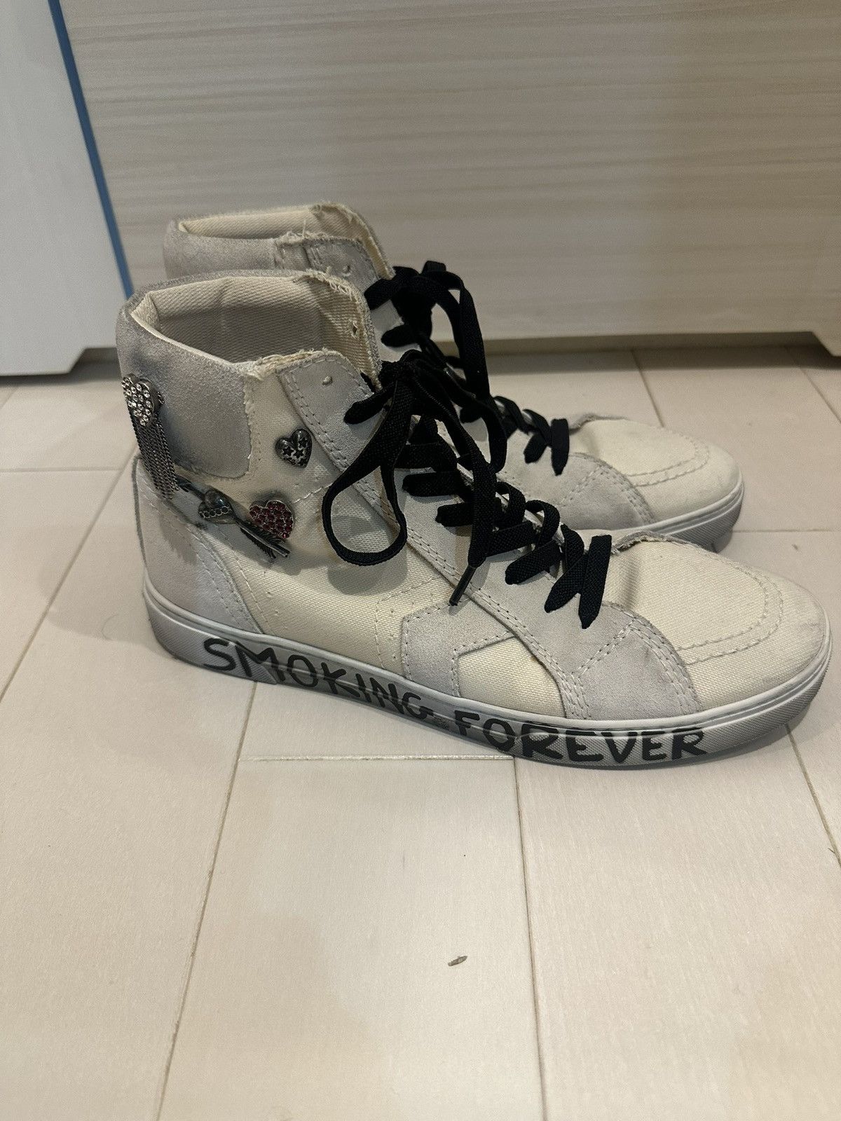 Saint Laurent Paris 17aw Saint Laurent Smoking Forever High-Top Sneakers Size US 7 / EU 40 - 4 Thumbnail
