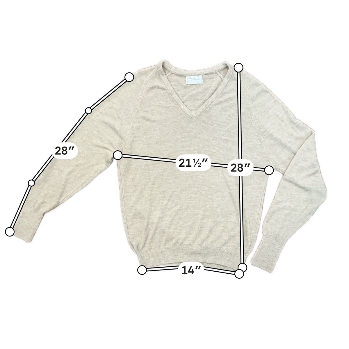Dior Vintage Christian Dior Beige V-Neck Sweater Size Large Size US L / EU 52-54 / 3 - 3 Thumbnail