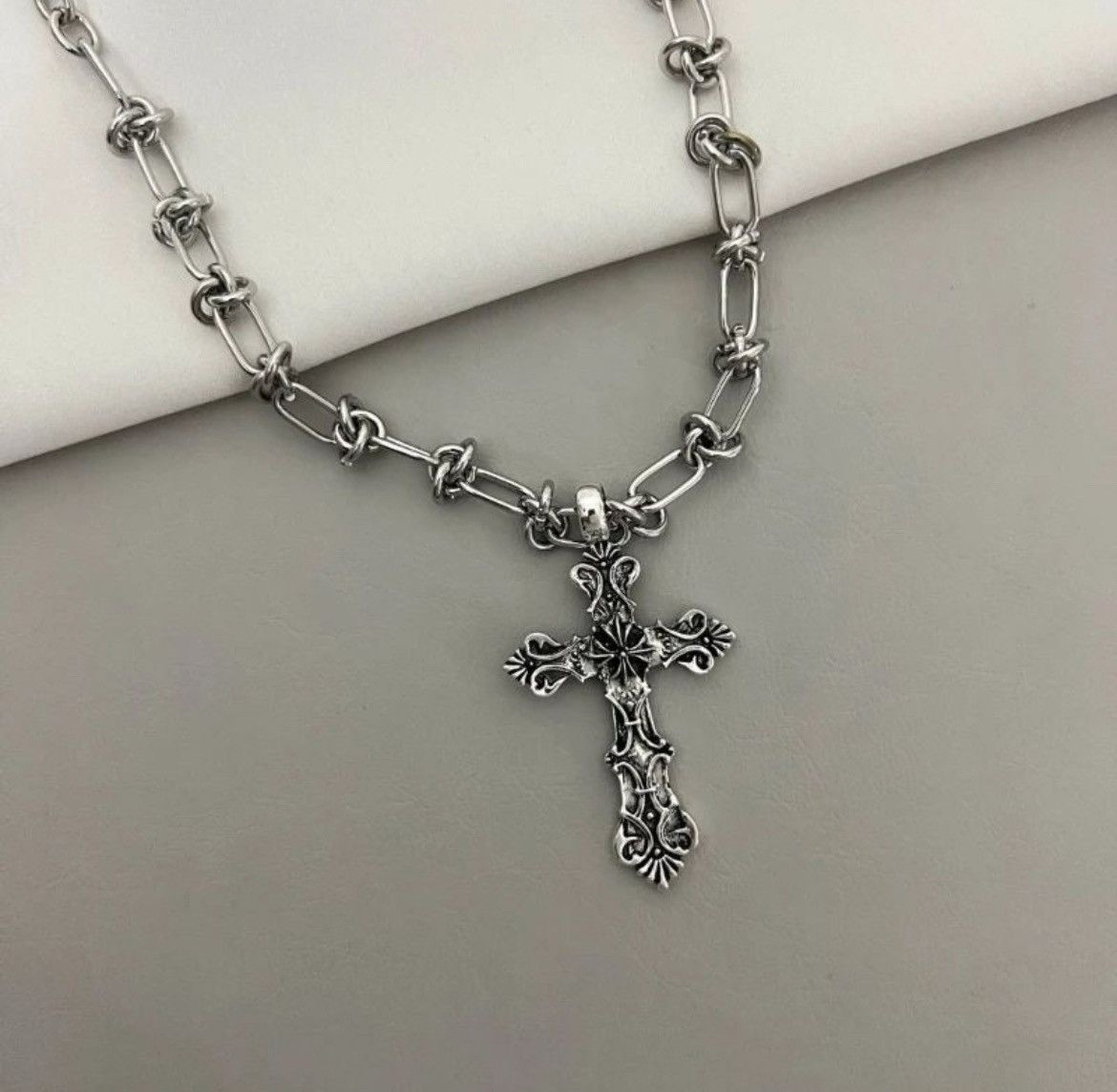 Jewelry Unique Carved Cross Pendant Necklace Size ONE SIZE - 5 Thumbnail