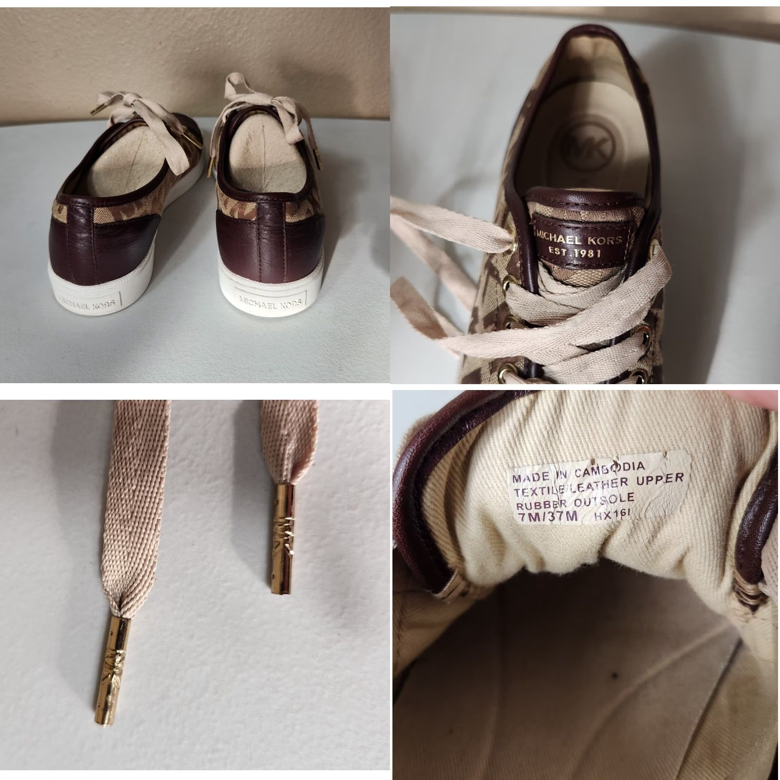 Michael Kors Michael Kors Womens MK Monogram City Leather/Textile Sneakers Size 7 Brown Tan City Designer Sneakers Size US 7 / IT 37 - 8 Thumbnail