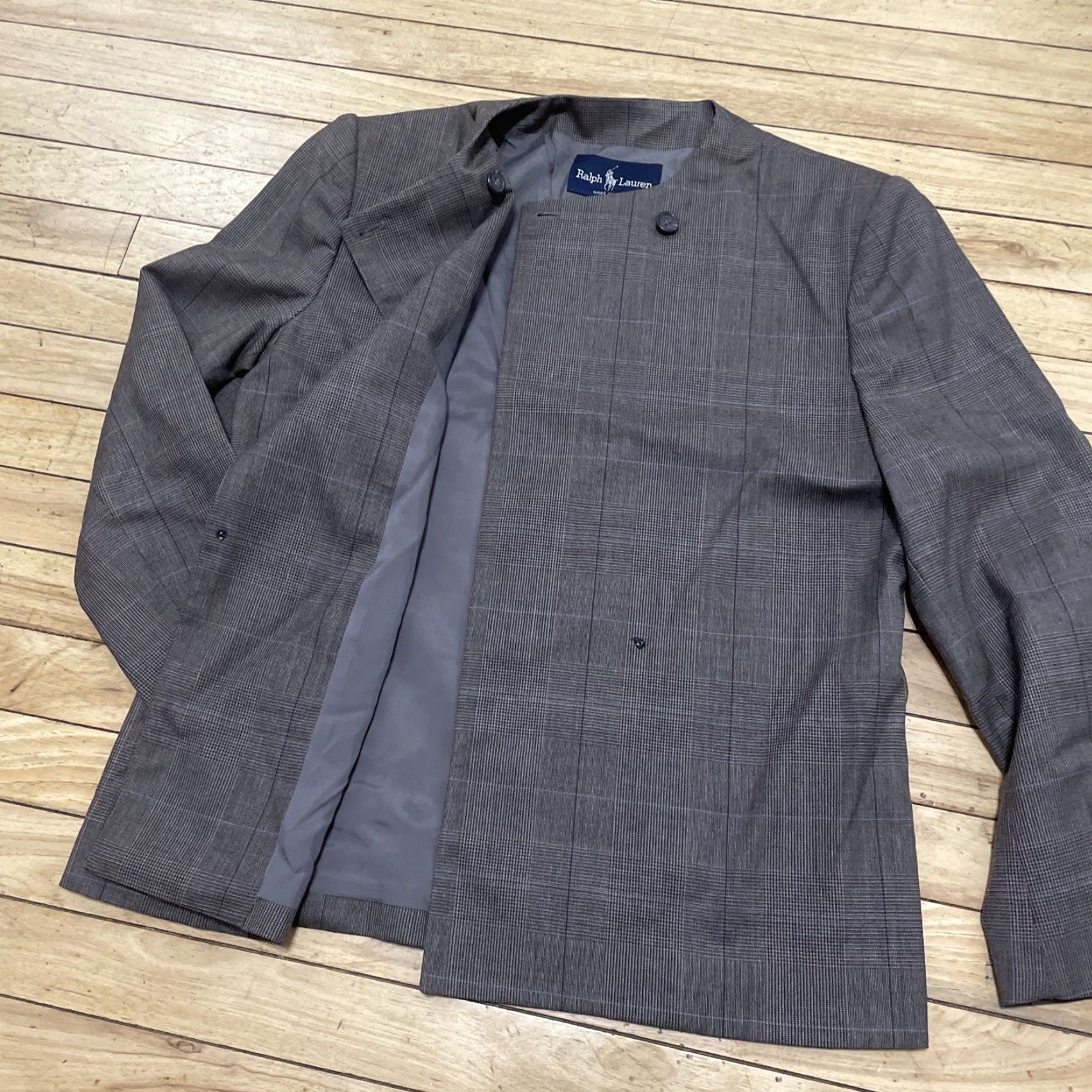 Ralph Lauren VINTAGE Ralph Lauren Skirt Suit Wool 10 Brown Gray Check Plaid Women’s 2-Piece Woolen Set Jacket and Skirt, 90s, Vintage, Classic, Business Womens Size 32" / US 10 / IT 46 - 3 Thumbnail