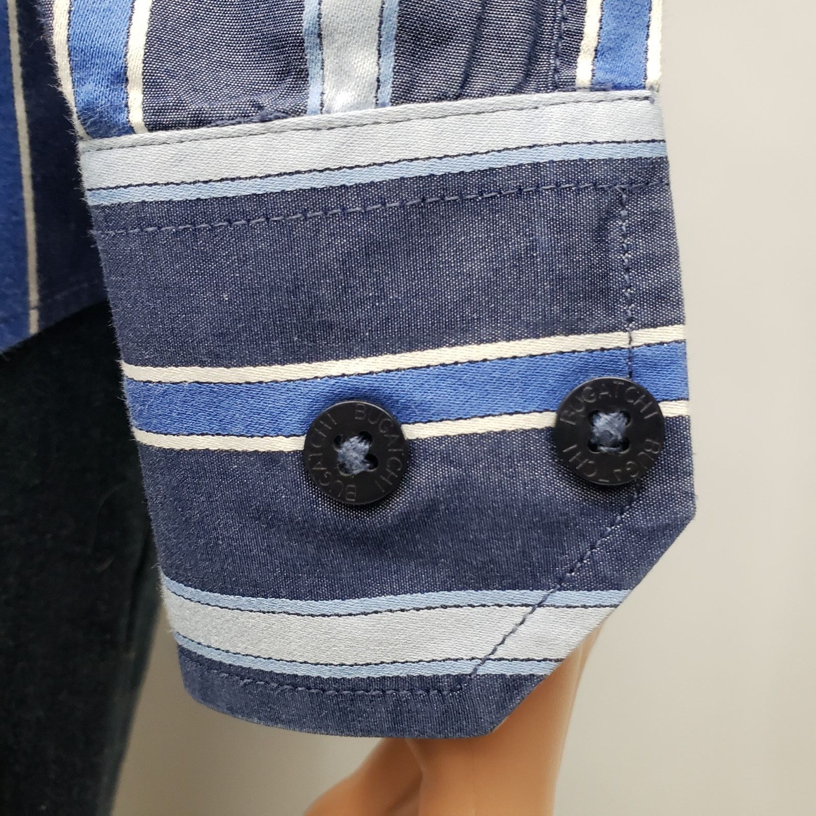 BUGATCHI Bugatchi Uomo Dress Shirt M Striped Contrast Flip Cuff L/S Size US M / EU 48-50 / 2 - 7 Thumbnail