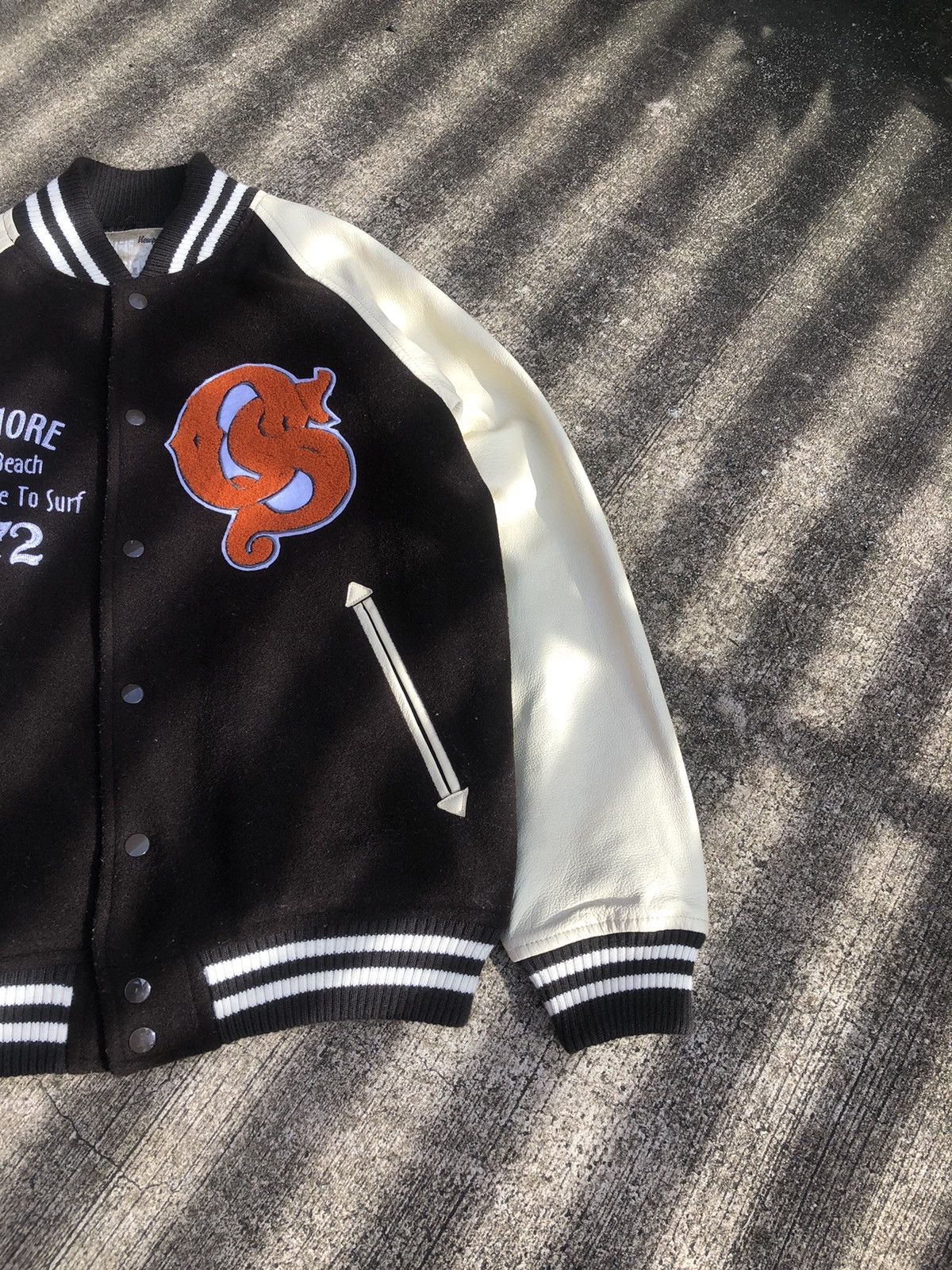 Japanese Brand × Vintage 🔥Accept Offer🔥Vintage Varsity Sleeve Leather Jacket Size US M / EU 48-50 / 2 - 4 Thumbnail