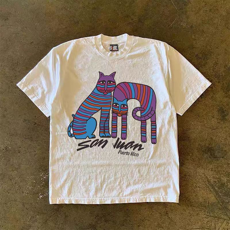 Japanese Brand × Vintage White street fashion fun cat pattern loose t-shirt Size US M / EU 48-50 / 2 - 1 Thumbnail