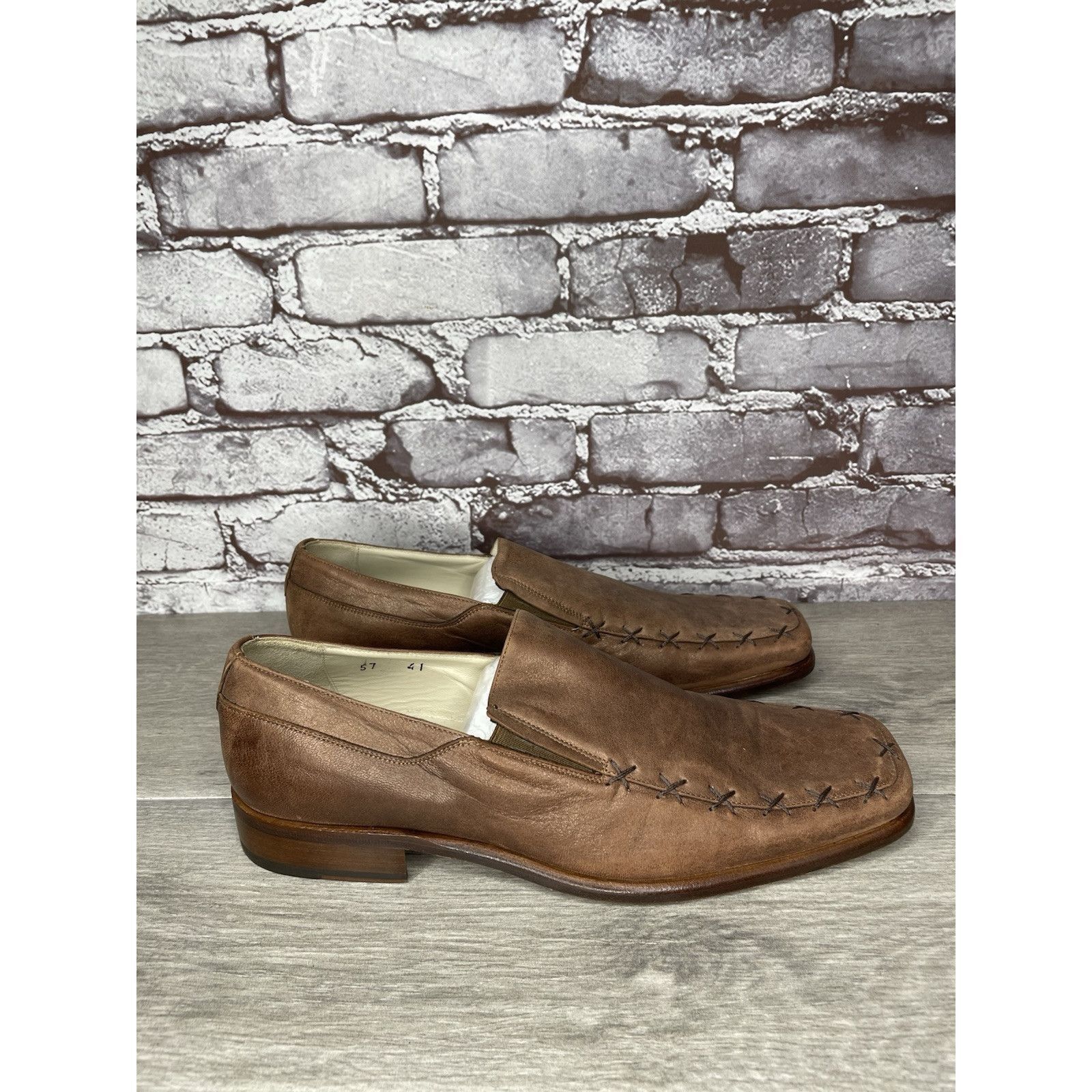 Other Marco Delli Brown Leather Shimmer Square Toe Loafers Dress S Size US 8 / EU 41 - 17 Thumbnail