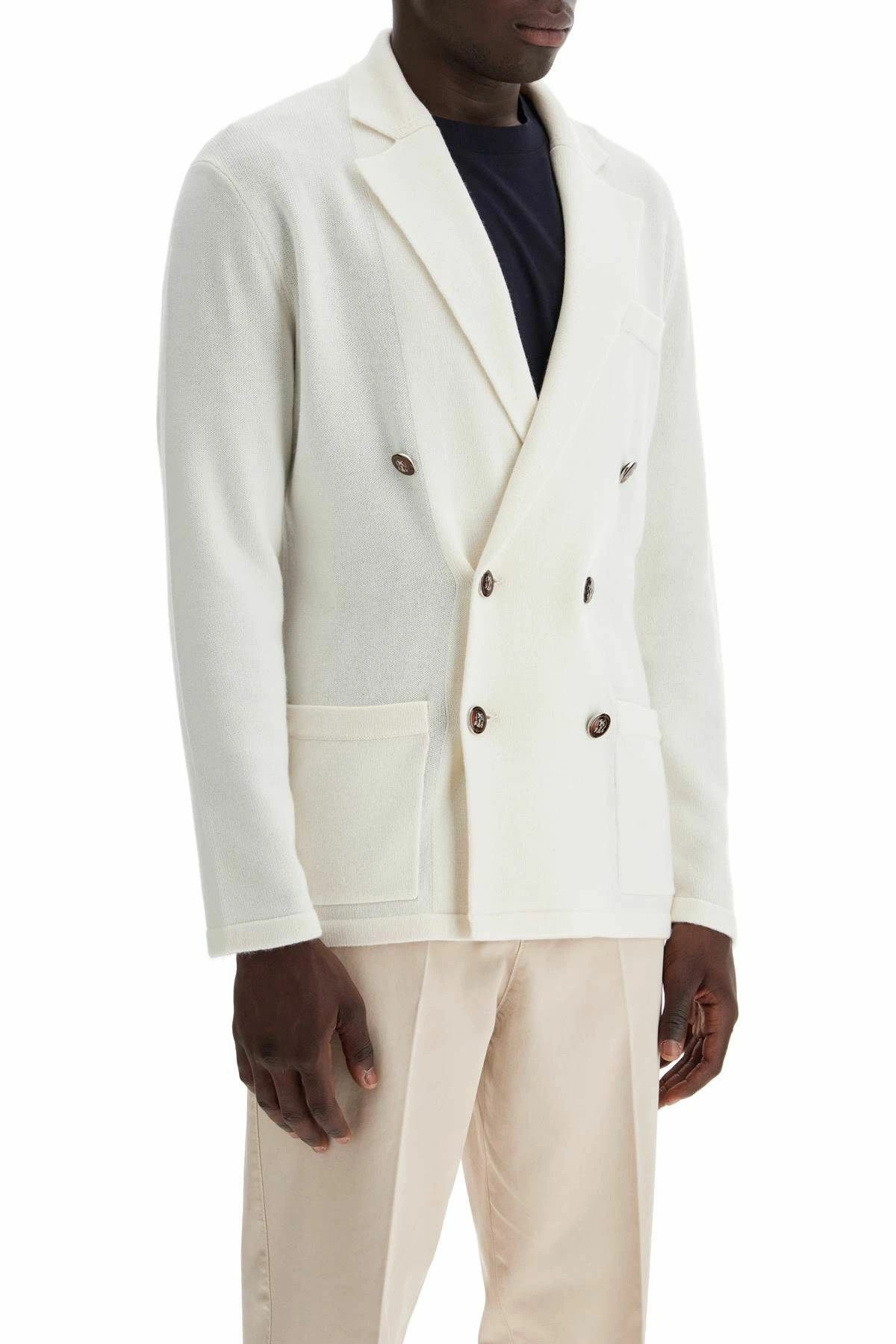 Brunello Cucinelli o1w1db10326 Double Breasted Cashmere Cardigan in White Size US L / EU 52-54 / 3 - 3 Thumbnail