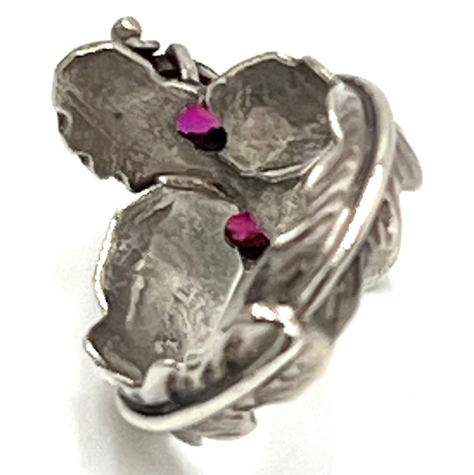 Other Rubies Set in Sterling Silver Native Floral & Feather Ring Size ONE SIZE - 5 Thumbnail
