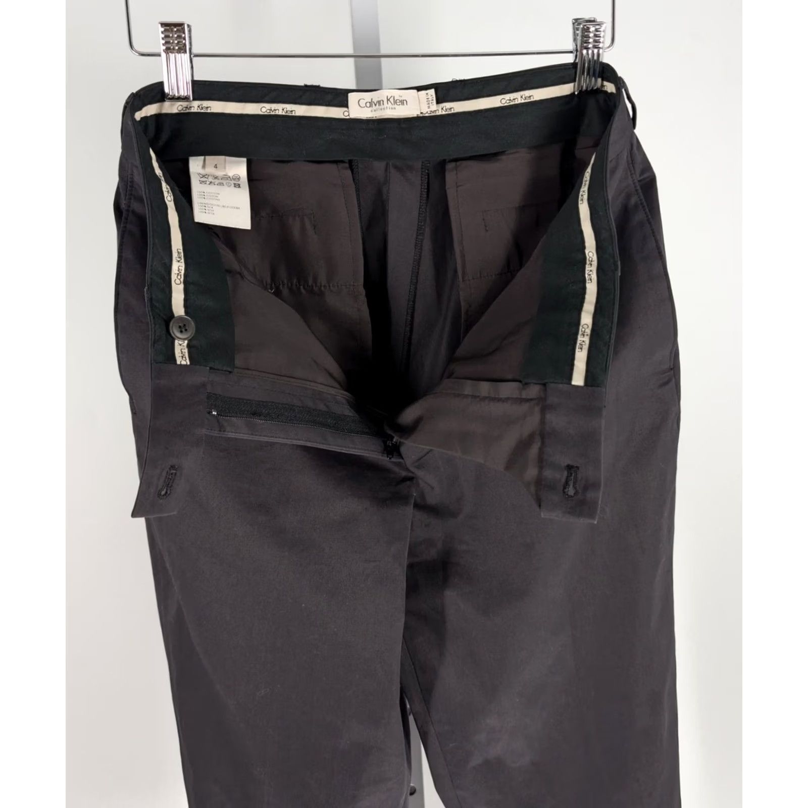 Calvin Klein VINTAGE Calvin Klein Collection Black Trousers Italy Silk Lined 100% Cotton 28x30 Y2K CK Collection Dress Pants Women Size 4 Black Size 27" / US 4 / IT 40 - 3 Thumbnail