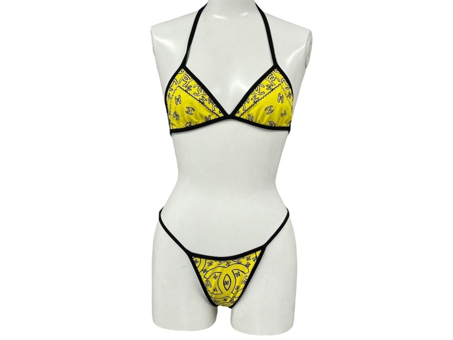 Chanel Swimwear Bikini Size 38 Vintage Coco Mark All-Over Pattern in Yellow, Men's