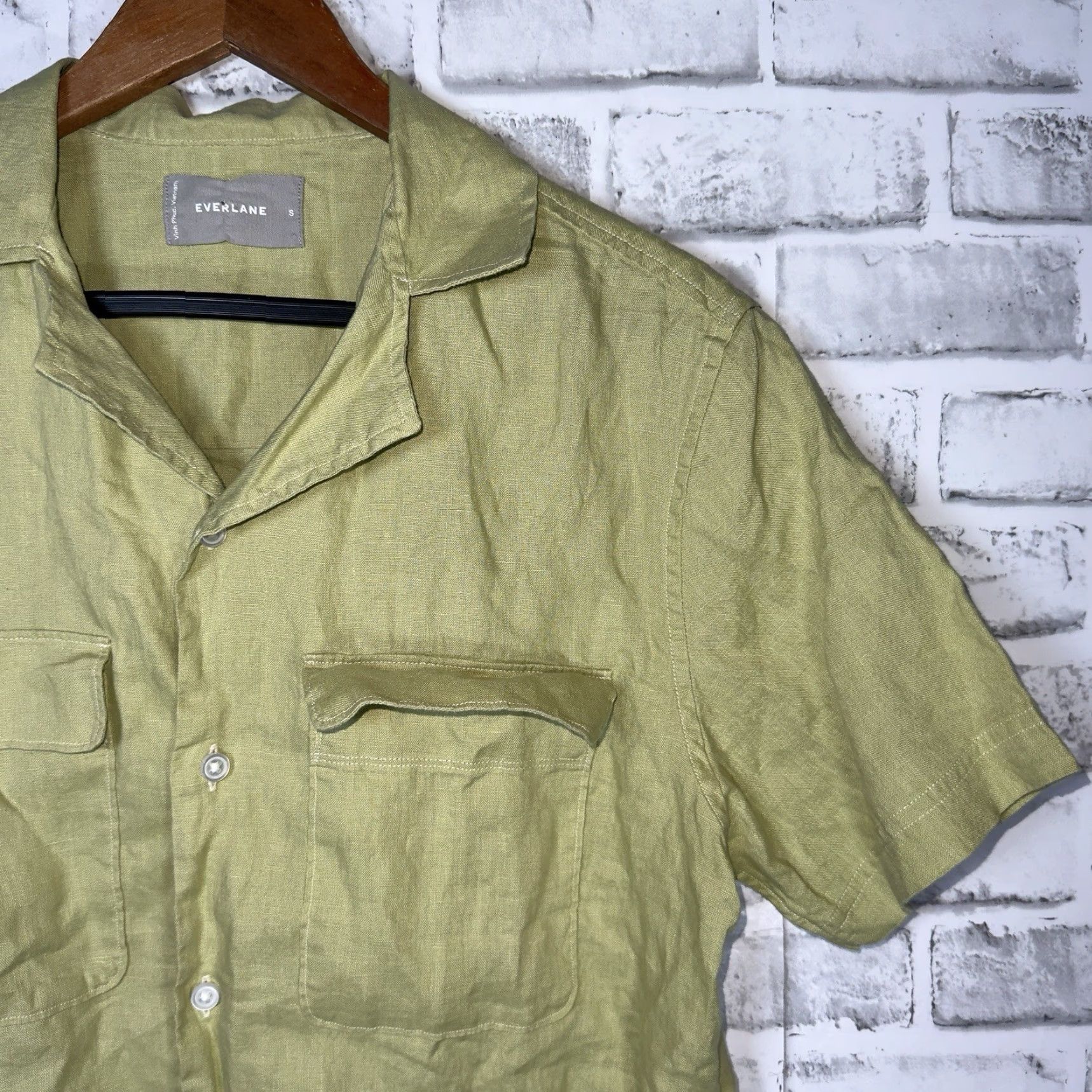Everlane Everlane Green Linen Short Sleeve Button-Up Shirt Mens Size S Size US 29 - 2 Thumbnail