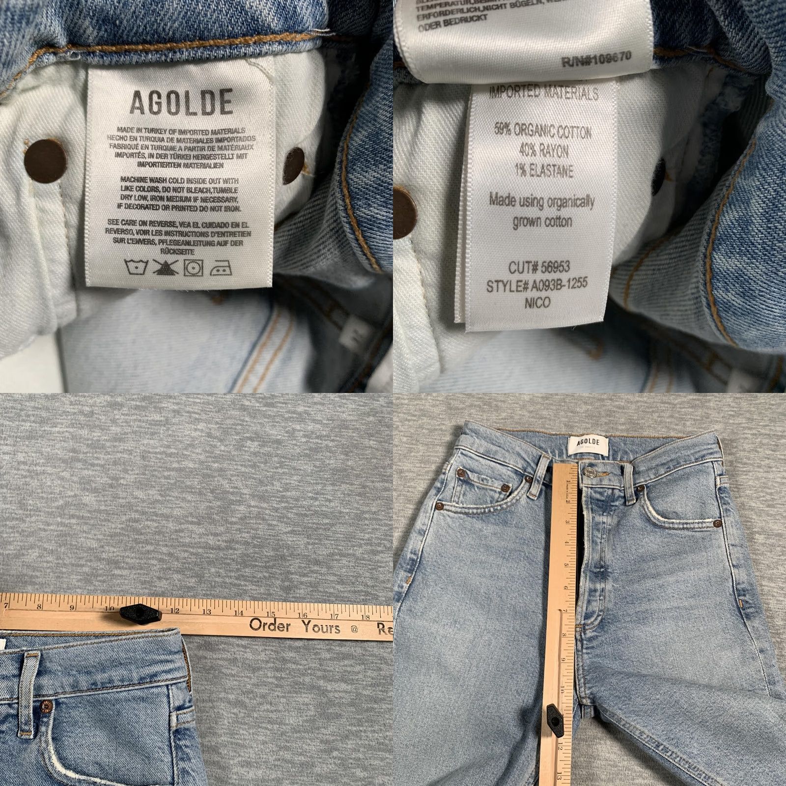 Agolde VINTAGE Agolde Nico Jeans Womens 24 Blue High Rise Stretch Denim Distressed Hem Organic Size 42" / US 20 - 8 Thumbnail