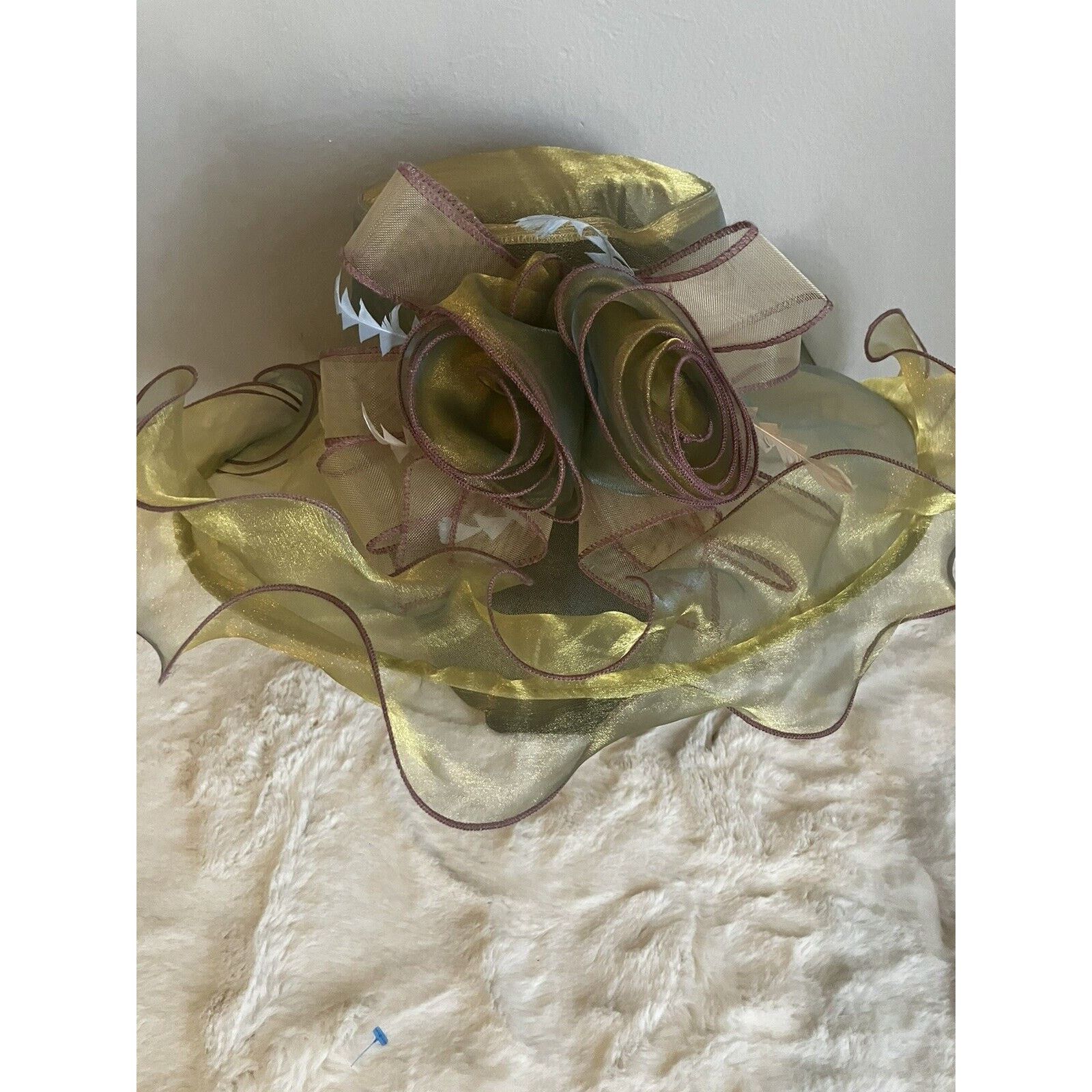 Other Beautiful Satin Kentucky Derby hat Gold Fancy Formal Flower Size ONE SIZE - 3 Thumbnail