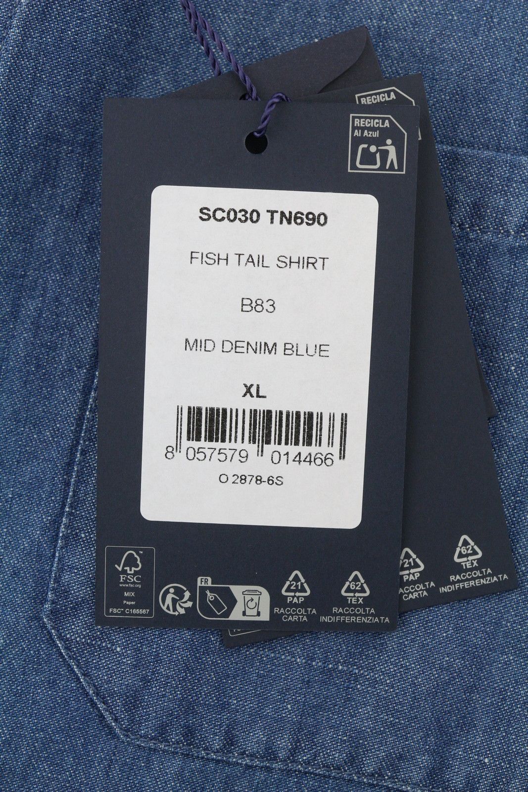 SEASE TN690 FISH TAIL XL Mid Denim Blue Button 90617 Size US XL / EU 56 / 4 - 8 Thumbnail