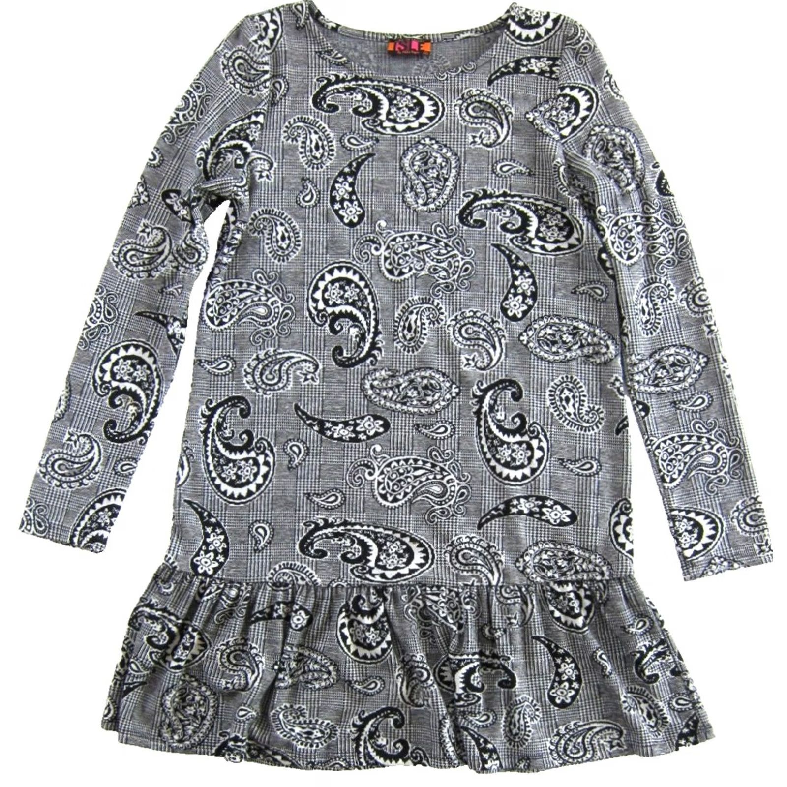 Vintage VINTAGE ILSE By Melis Kozan Dress Long Sleeve Shift Tunic Black White Paisley Small Size S / US 4 / IT 40 - 2 Thumbnail