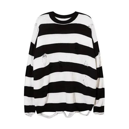 Japanese Brand Tomomi x Saki Distressed Striped Knit Crewneck Sweater Size US XL / EU 56 / 4 - 7 Thumbnail