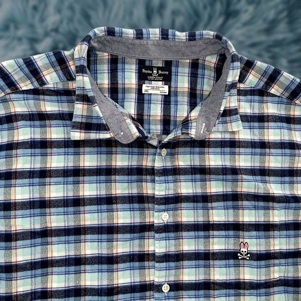Psycho Bunny Psycho Bunny Shirt Adult 3XL Blue Plaid Pima Cotton Flannel Button Up Mens XXXL Size US XXL / EU 58 / 5 - 1 Thumbnail