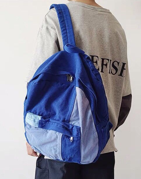 Japanese Brand Retro patchwork colorblock canvas backpack school bag Size ONE SIZE - 1 Thumbnail