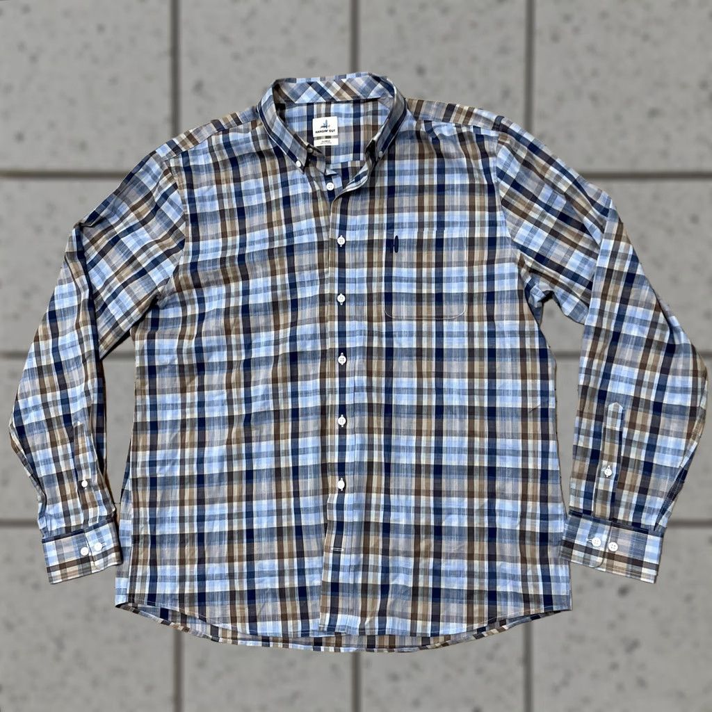 johnnie-O JOHNNIE-O Button Shirt Men XL Hangin' OUT Blue Brown Plaid Surfer Johnnie-O XL Shirt Size US XL / EU 56 / 4 - 1 Thumbnail