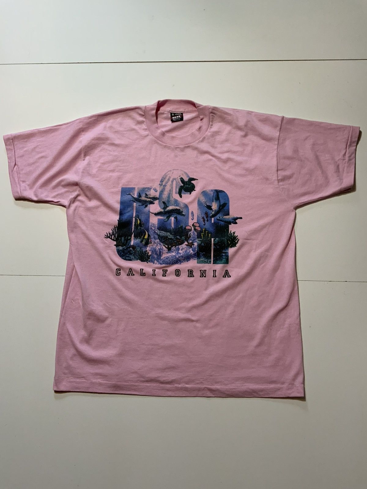 Fruit Of The Loom × Vintage Vintage 90s California Pink Sea Ocean Single Stitch T-Shirt Size US XL / EU 56 / 4 - 1 Thumbnail