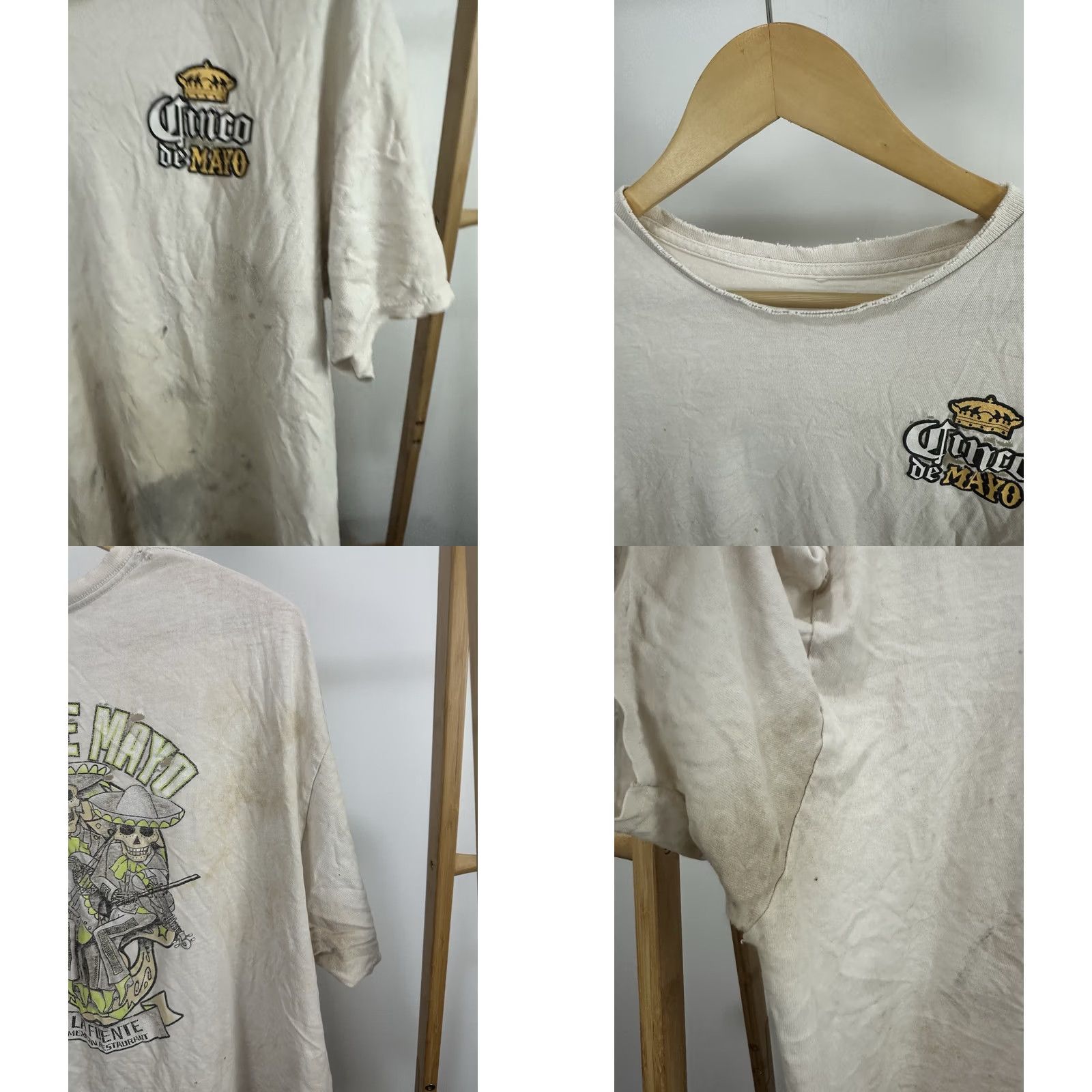 Thrasher VTG Cinco De Mayo Thrashed Distressed Worn Down Cotton T-Shirt XL Shirt Mens White Cream THRASHED WORN DOWN 90s Event Men’s XL Size US XL / EU 56 / 4 - 8 Thumbnail
