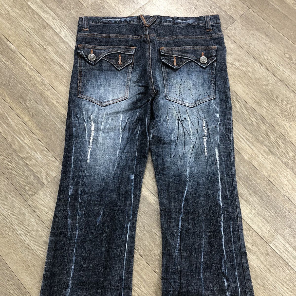 Japanese Brand 2000s Antfui Distressed Painted Lgb Goa Bootcut Flared Jeans Size US 28 / EU 44 - 19 Thumbnail