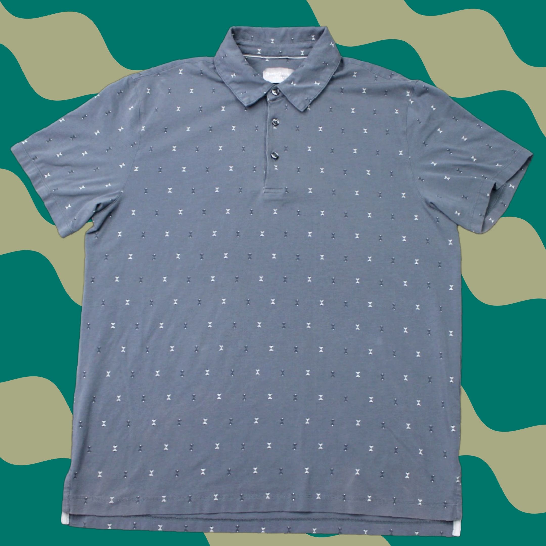 Vintage Hickey Freeman Polo Shirt Mens Large Blue Geometric S/S Pima Cotton Polyester Blend Spandex Shirt Size US L / EU 52-54 / 3 - 1 Thumbnail