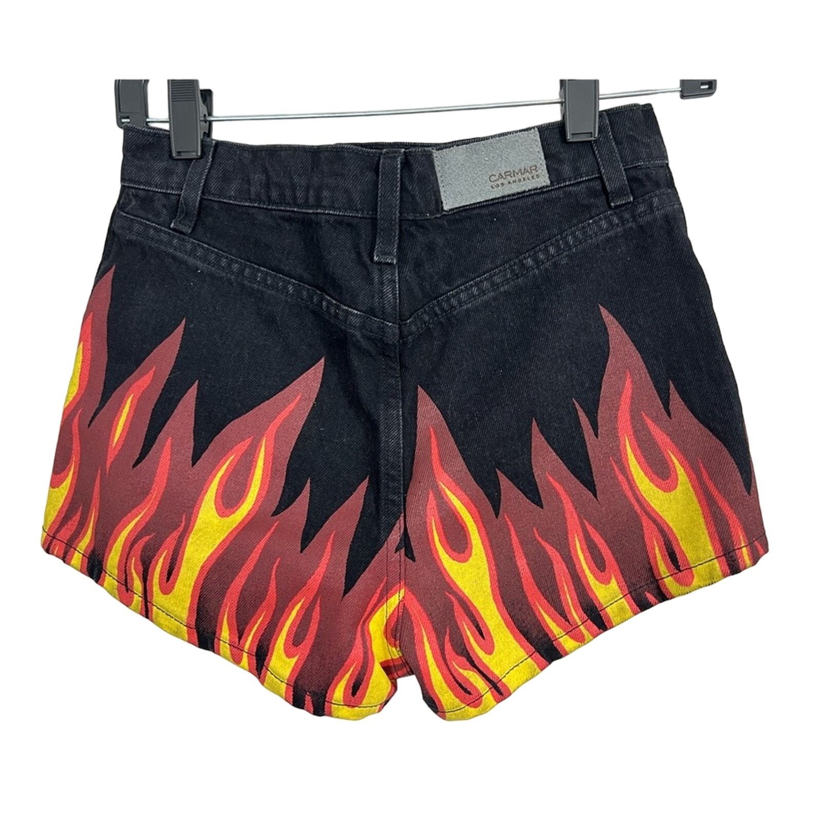 Other CARMAR Flames Black Denim Jeans Shorts Size 23 Button-Fly Size 23" - 2 Thumbnail