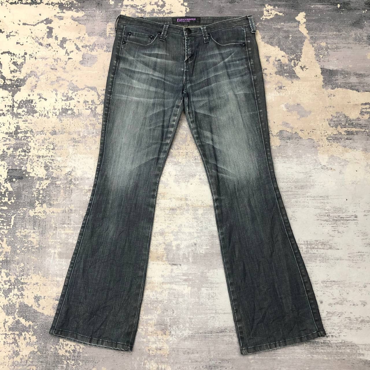Black Label × Japanese Brand P782 BACK NUMBER BLACK LABEL FLARED JEANS Size 33" - 1 Thumbnail