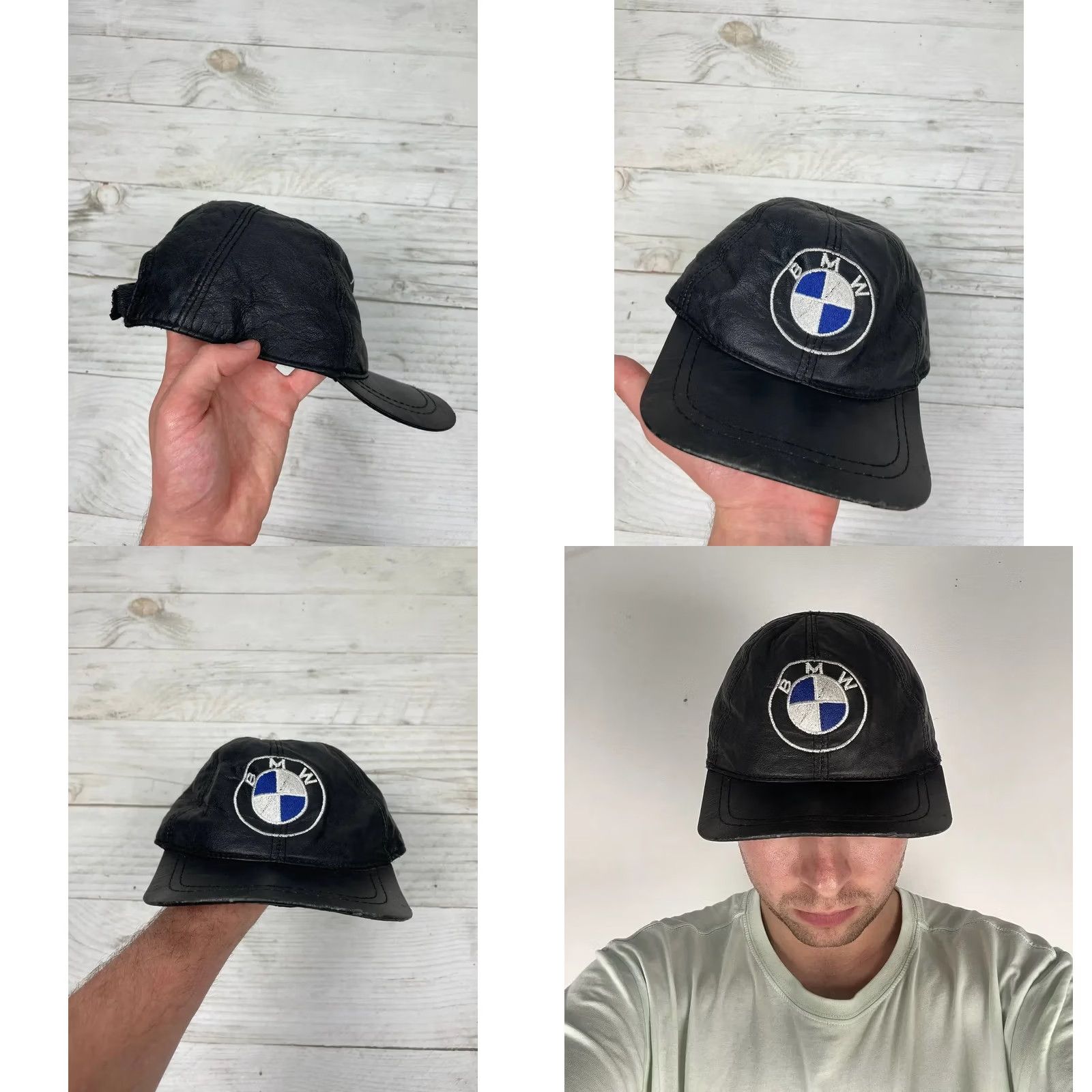 BMW VINTAGE BMW Cap Hat Leather Big logo 90s Racing Nascar One Size Black Men Size ONE SIZE - 8 Thumbnail
