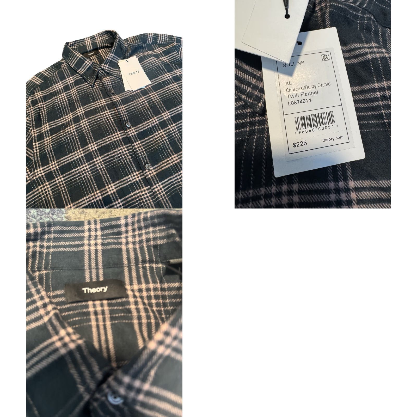 Theory Theory Button-Down Shirt Mens XL Twill Flannel Charcoal Dusty Orchid Size US XL / EU 56 / 4 - 8 Thumbnail