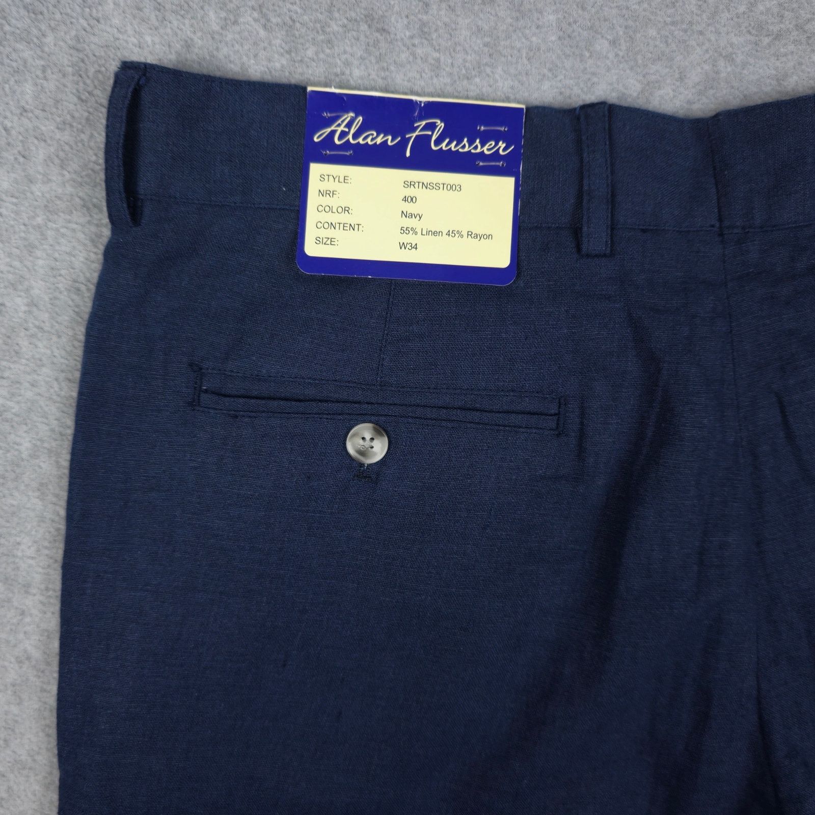 Alan Flusser Alan Flusser 34 Navy Linen Blend Flat Front Chino Shorts Size US 34 / EU 50 - 10 Thumbnail