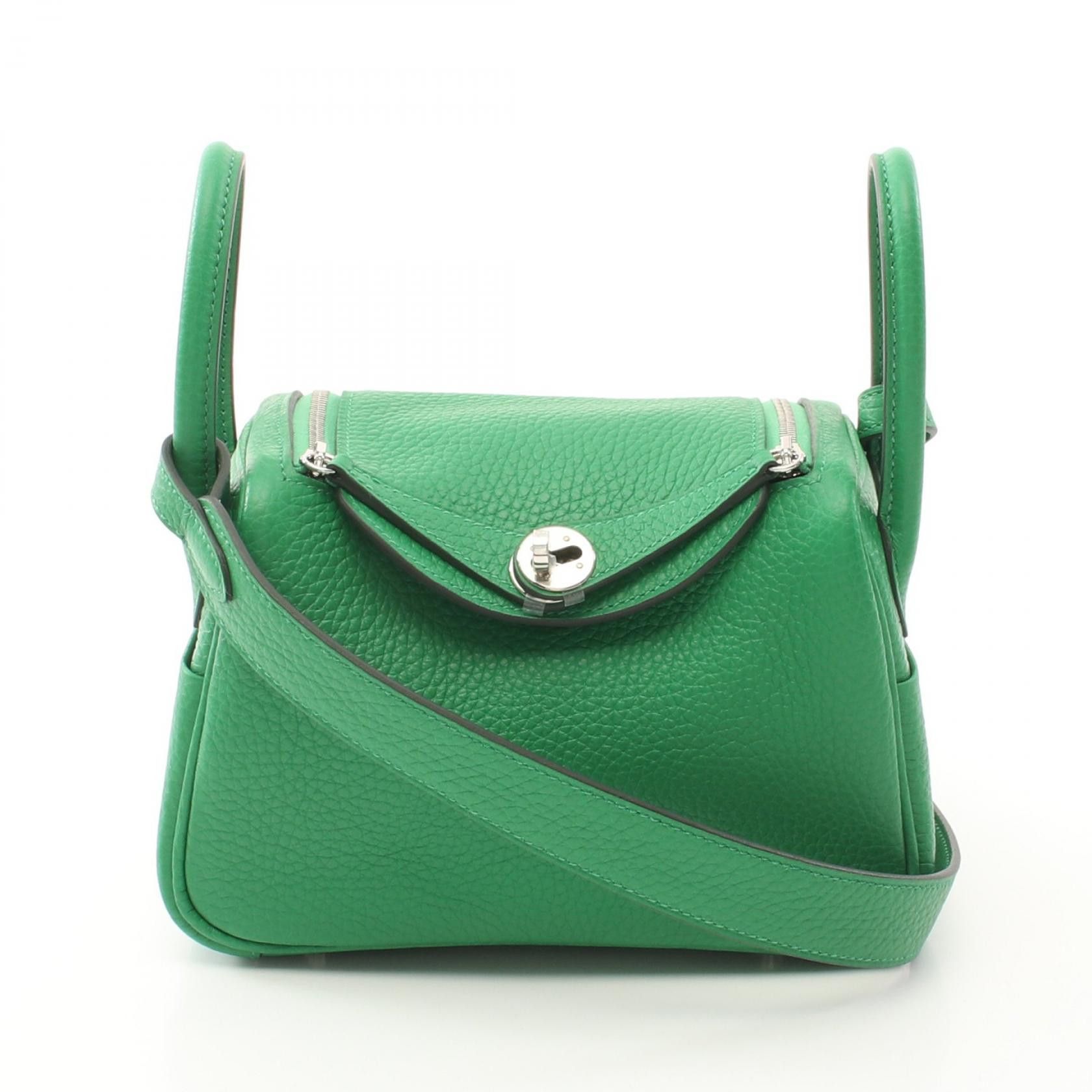 Hermes Hermes Lindy Mini Shoulder Bag Green Leather Crossbody Bag Wtc205Fx, Women's