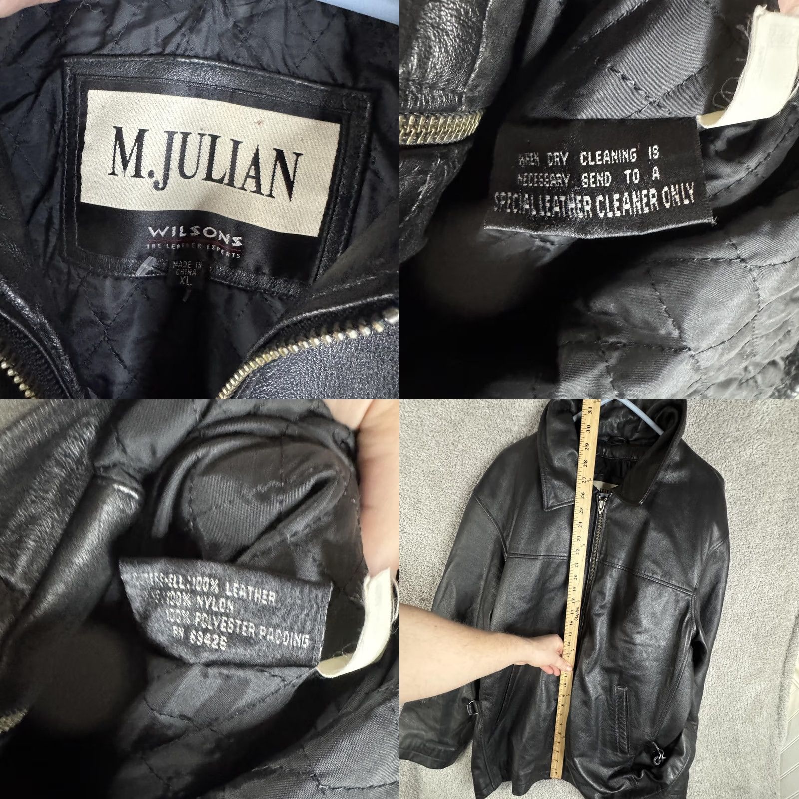 Vintage M. Julian Jacket Mens XL Black Leather Full Zip Motorcycle Lined Size US XL / EU 56 / 4 - 8 Thumbnail