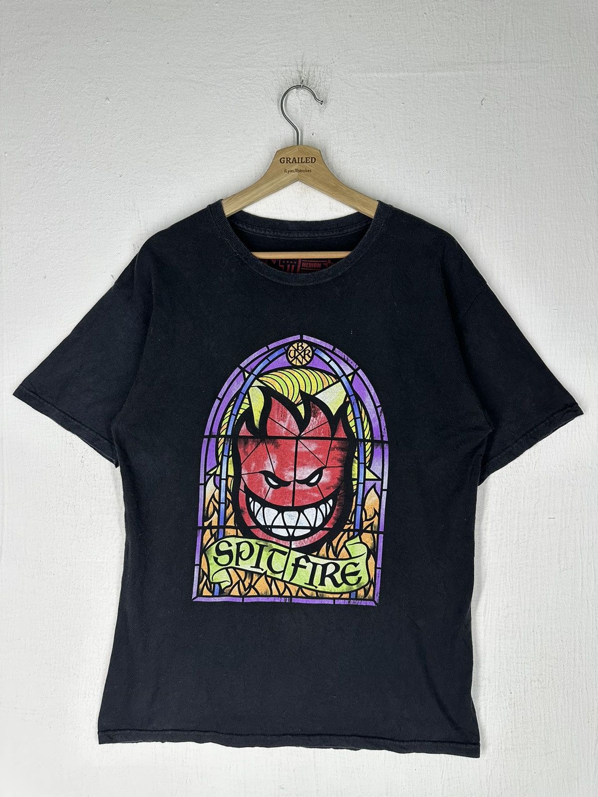 image of Vintage Spit Fire Skate Shirt Tee in Black, Men's (Size Medium)