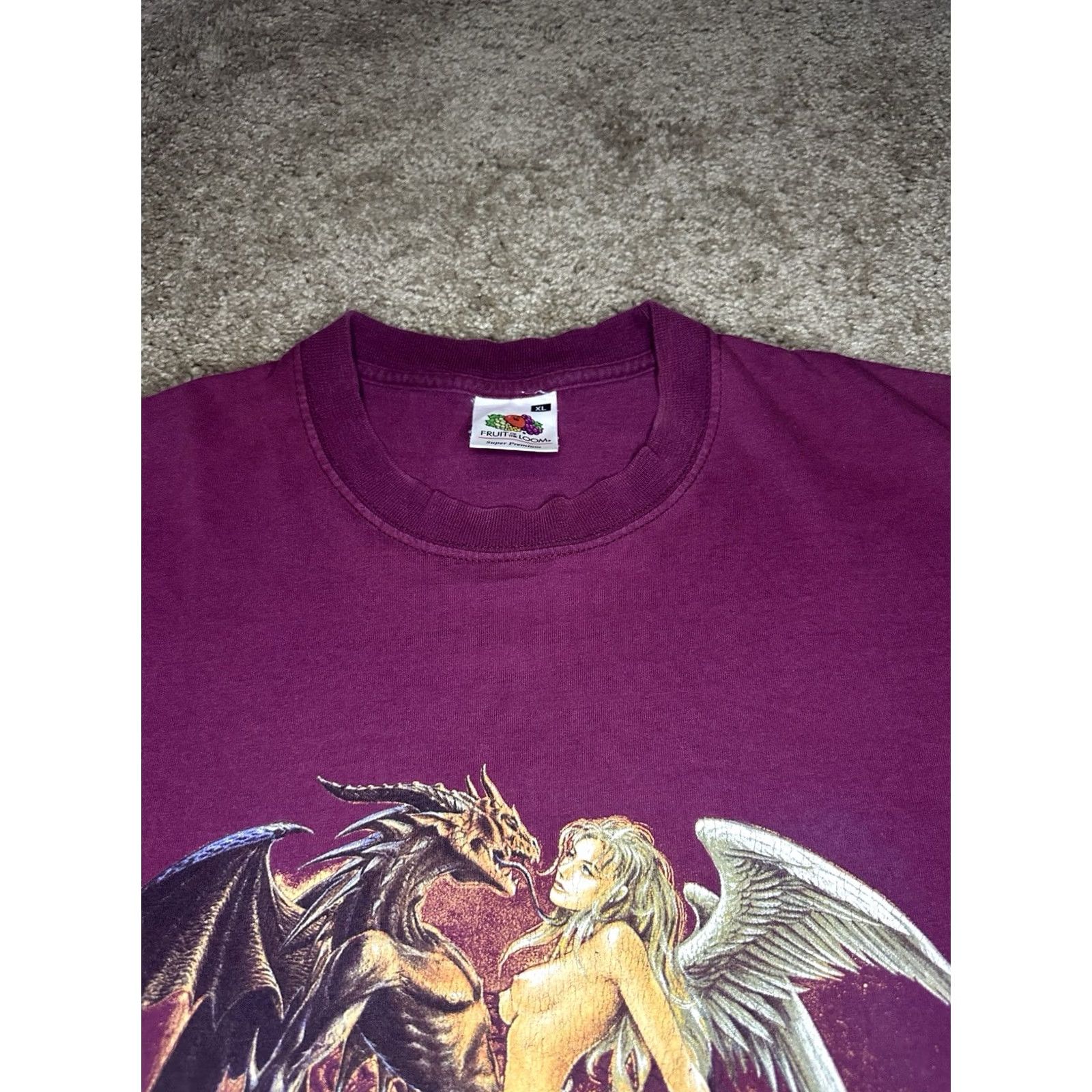 Fruit Of The Loom VINTAGE Alchemy Gothic Shirt XL Dragon Short Sleeve Crew Neck Men T-Shirt Burgundy Cotton Knit Logo Graphic Print Halloween Gothic Art 90s 00s Size US XL / EU 56 / 4 - 4 Thumbnail