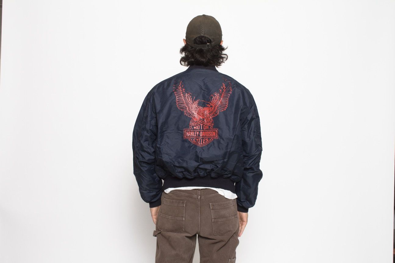 Harley Davidson NAVY ZIP UP BOMBER JACKET BY HARLEY DAVIDSON Size US XL / EU 56 / 4 - 3 Thumbnail