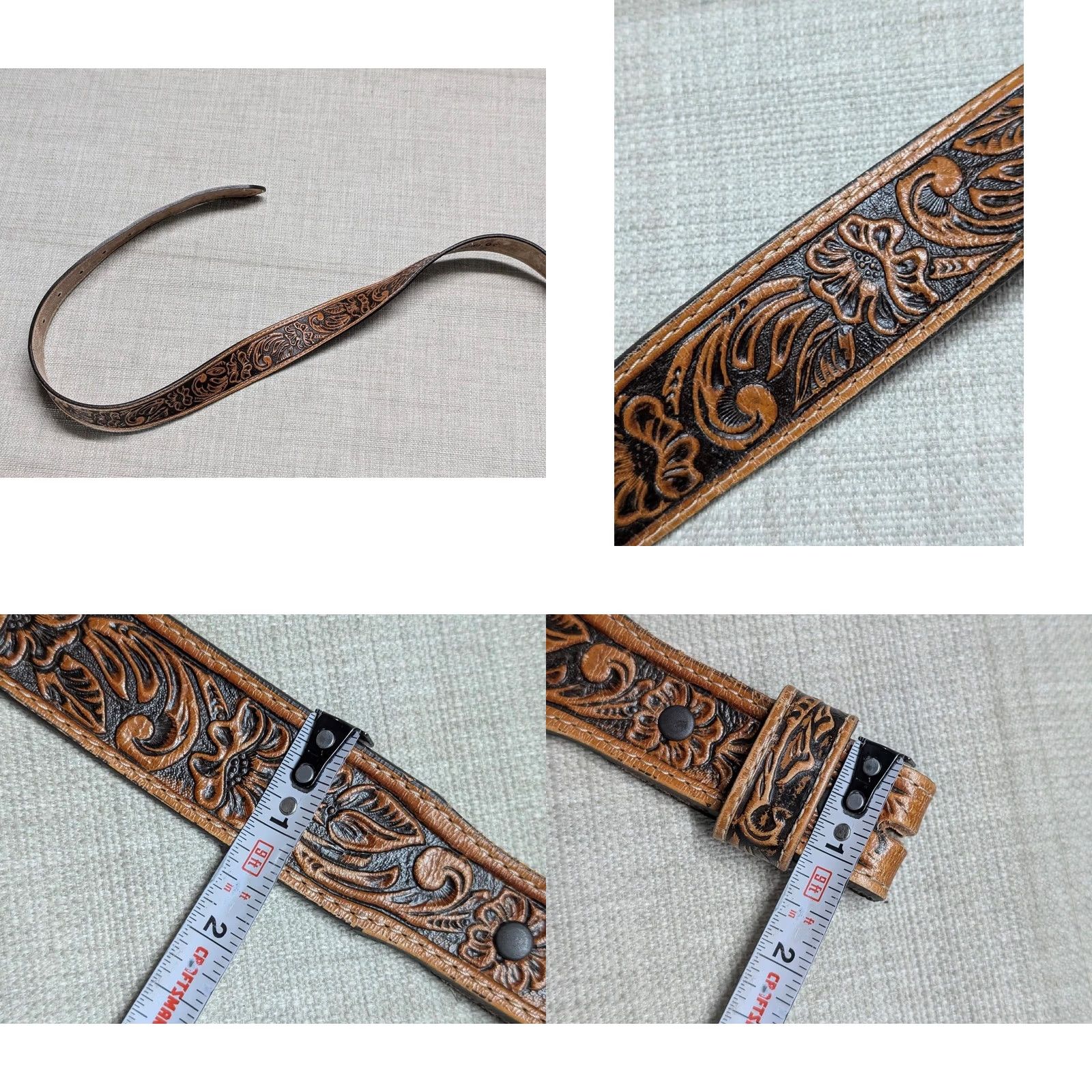 Tony Lama VINTAGE Tony Lama Belt Buckle Western Belt, Leather, 28, Brown, Floral, USA Made, Cowboy, Ranger, Full Grain Cowhide, 1-3/8" Wide, Mens Size 28 - 8 Thumbnail