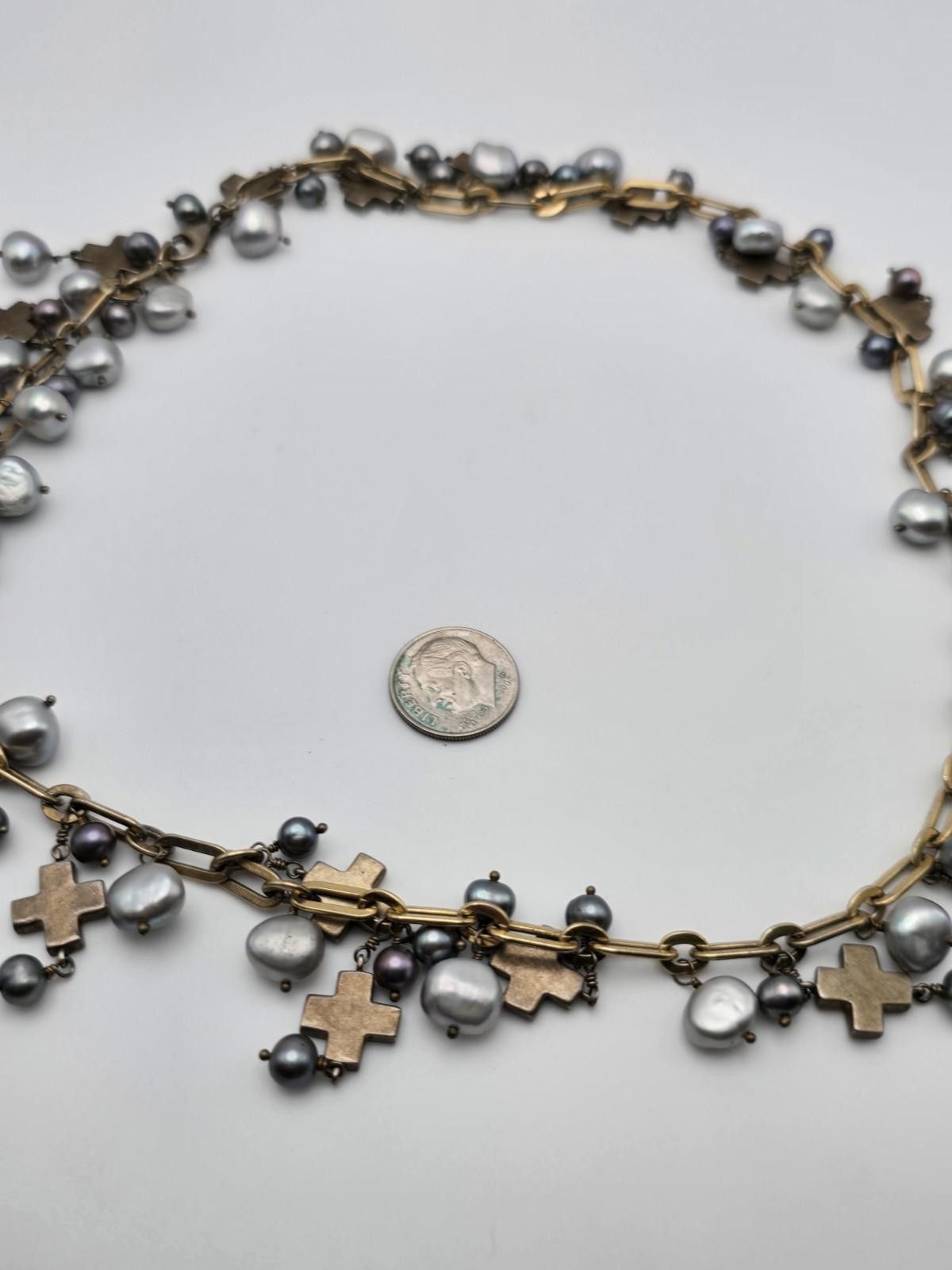 The Unbranded Brand 14k Gold Sterling Baroque Pearl Cross Necklace 20" Paperclip Size ONE SIZE - 8 Thumbnail