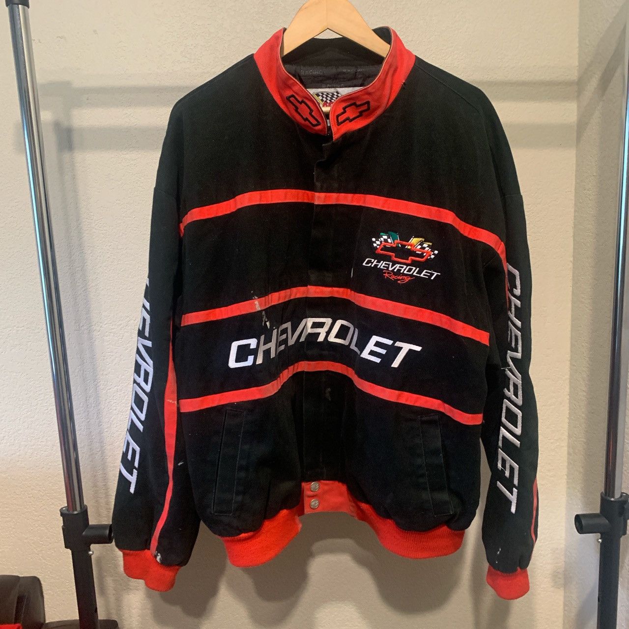 image of Chase Authentics x Nascar Vintage Nascar Chevrolet Racing Jacket in Black, Men's (Size Large)