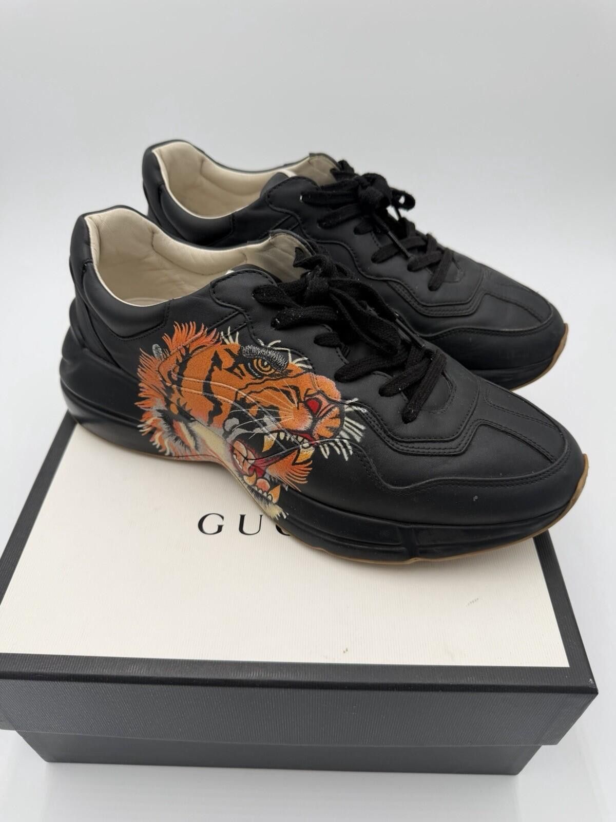 Gucci Rhyton 2020 Tiger Black Leather Low Top Sneakers Preowned ? Gucci Rhyton size 10UK for $325 Check market ? main image 3