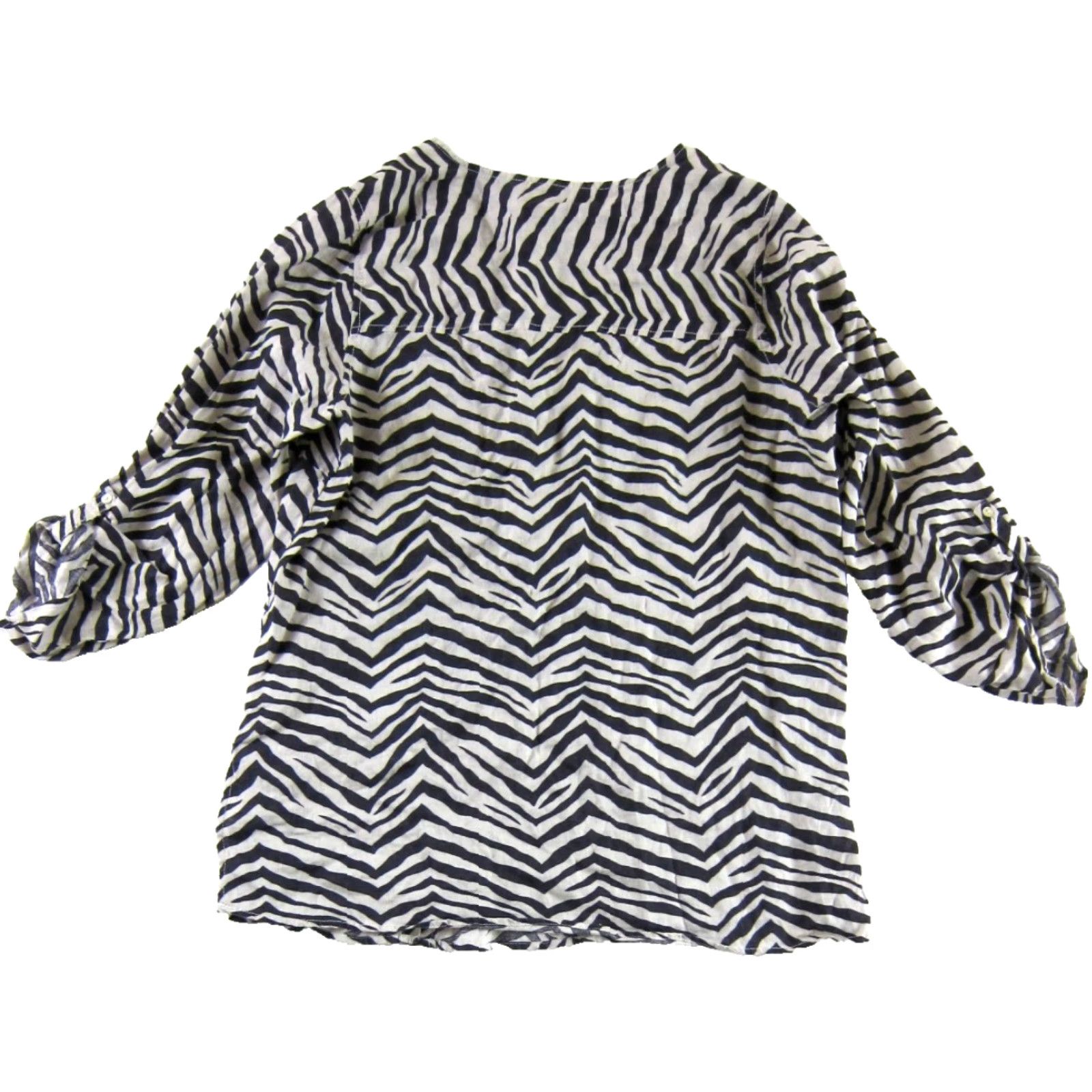 Vintage Tahari 100% Linen Zebra Brown Taupe Button Down Roll Tab Blouse Women 1X Size XL / US 12-14 / IT 48-50 - 2 Thumbnail