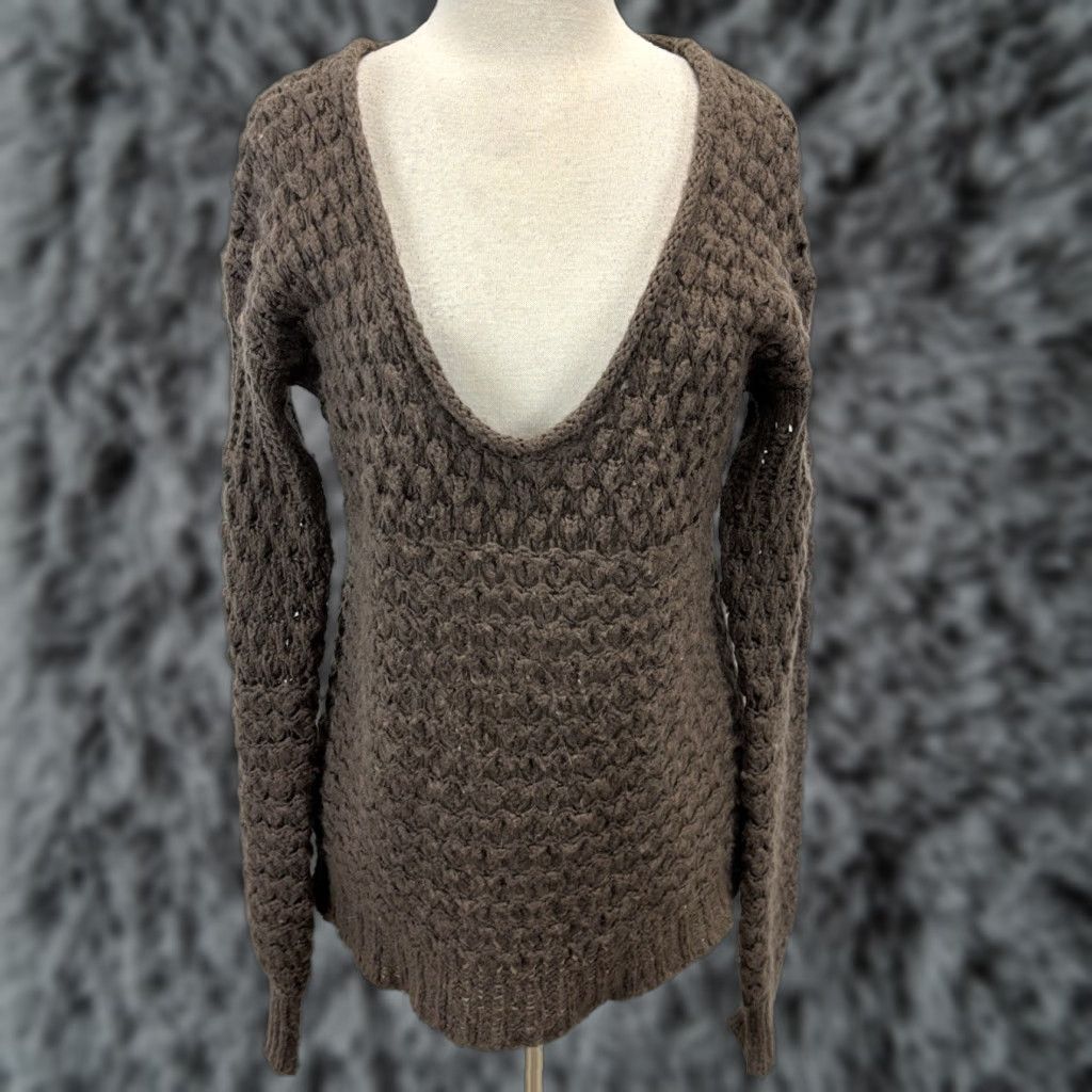 Free People Free People Crashing Waves Pullover Cocoa Brown XS Loose Knit Tunic Women’s Sweater Long Sleeve V-Neck Acrylic Blend Knit Regular Size XS / US 0-2 / IT 36-38 - 1 Thumbnail