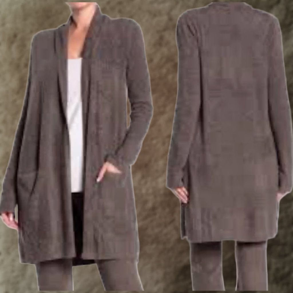Vintage Barefoot Dreams Cardigan Womens L Brown Bamboo Chic Lite Knit Open Front Cozy Size L / US 10 / IT 46 - 1 Thumbnail