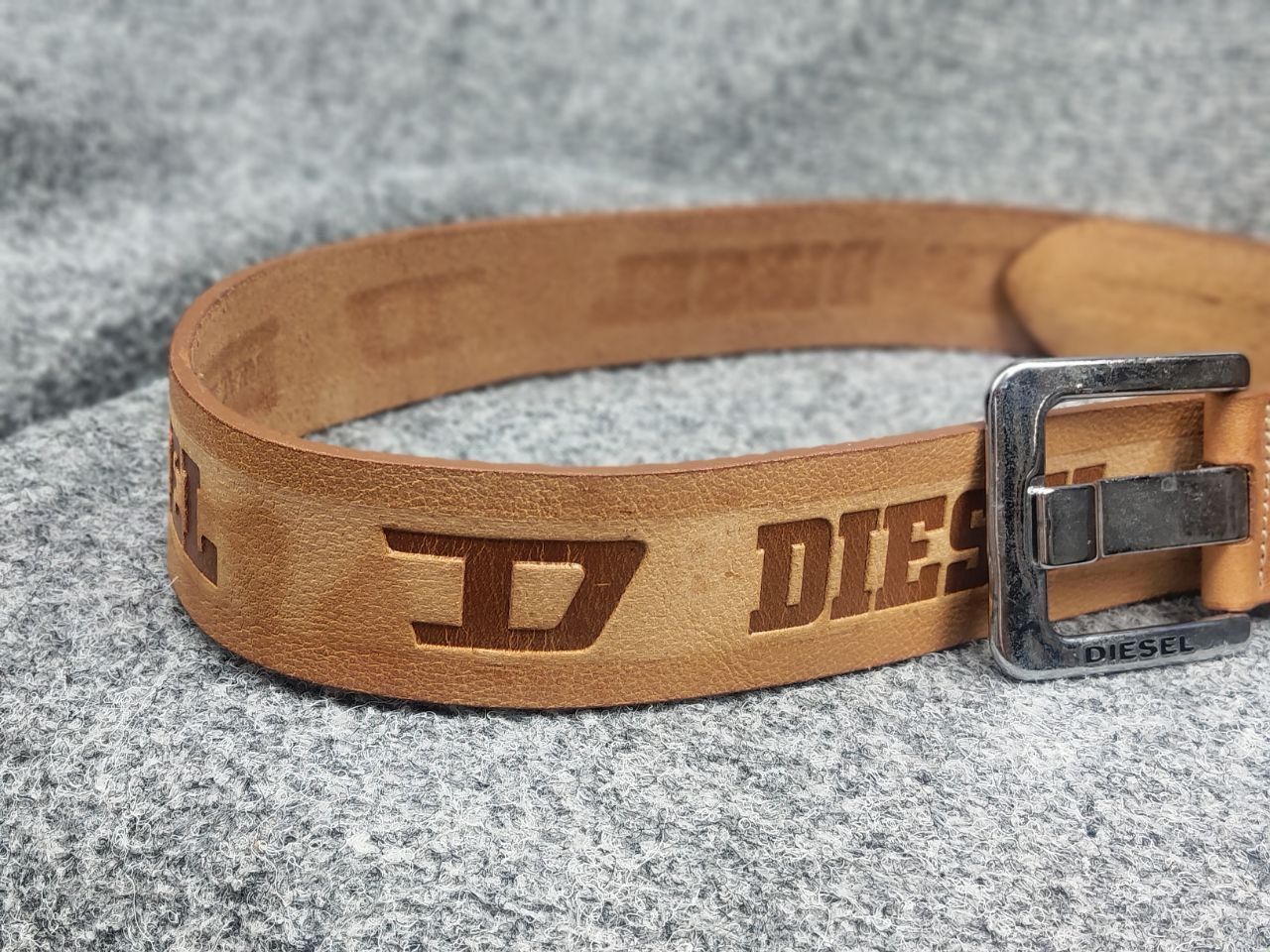 Vintage Vintage Diesel All Logo Y2k Style Brown Leather wide Belt Size ONE SIZE - 5 Thumbnail