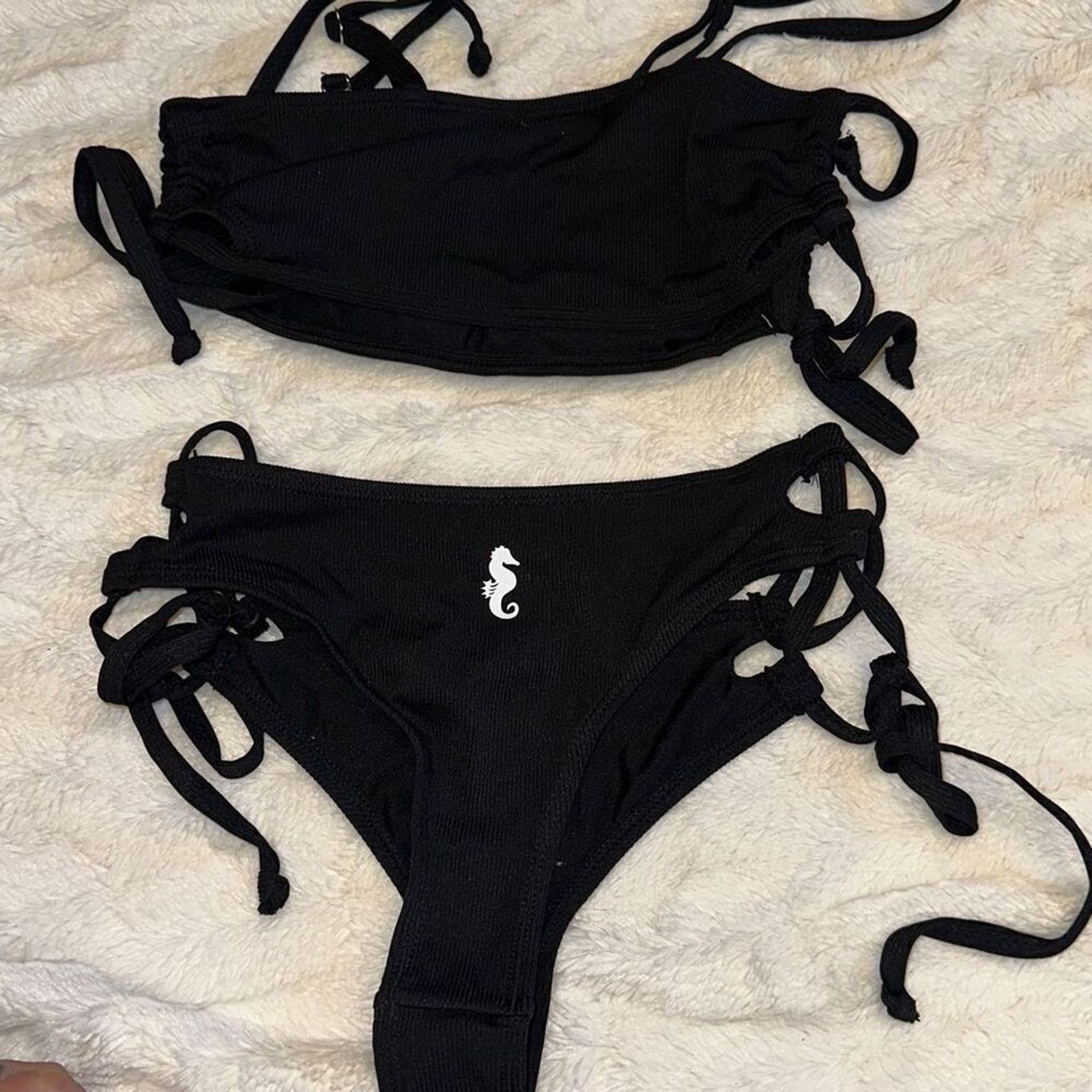 Other Black Ribbed Bandeau Bikini Set | Sz S Size ONE SIZE - 6 Thumbnail