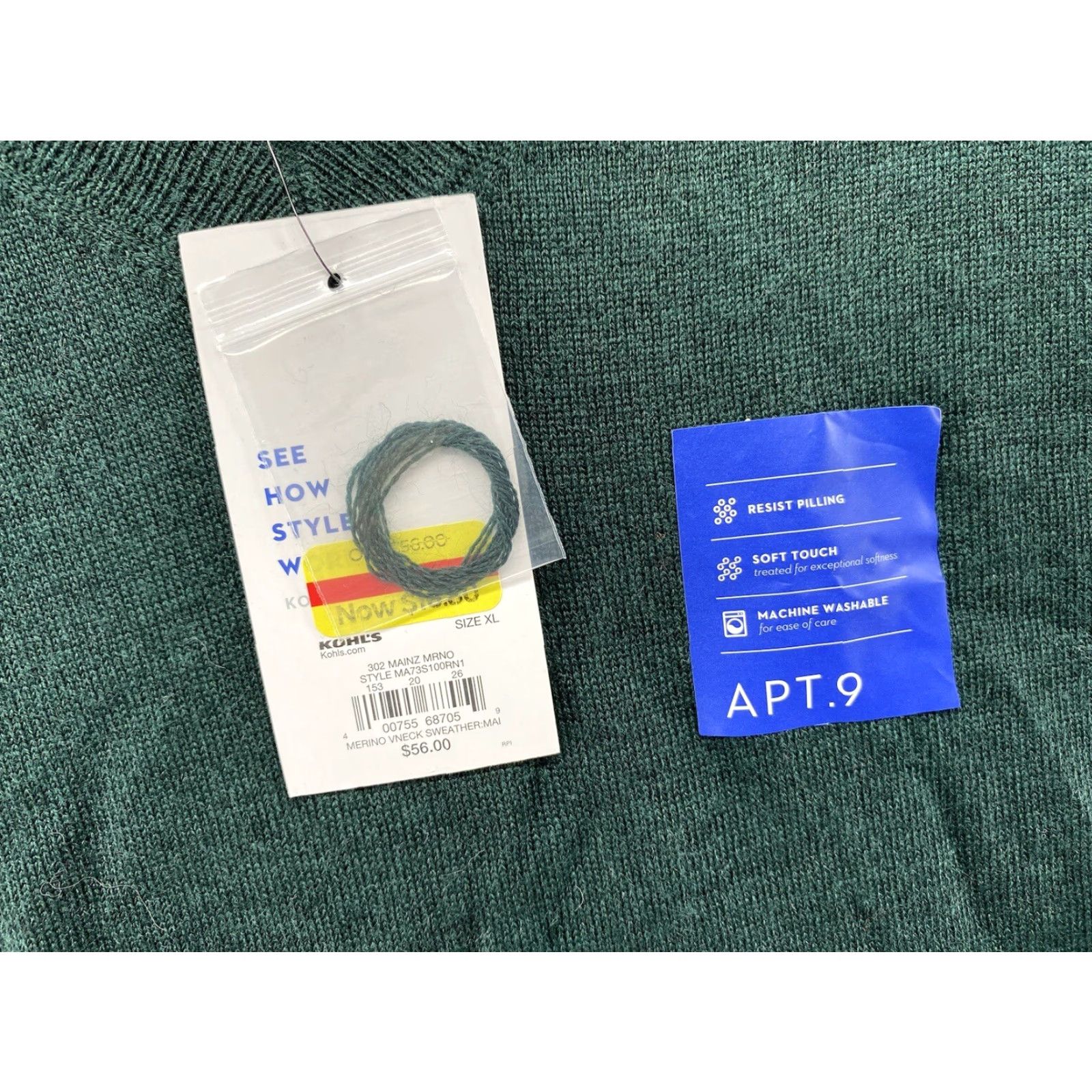 Apt. 9 VINTAGE Mens APT.9 Merino Blend Green Slim Fit V-Neck Long Sleeve Sweater SZ XL Soft NEW Size US XL / EU 56 / 4 - 3 Thumbnail