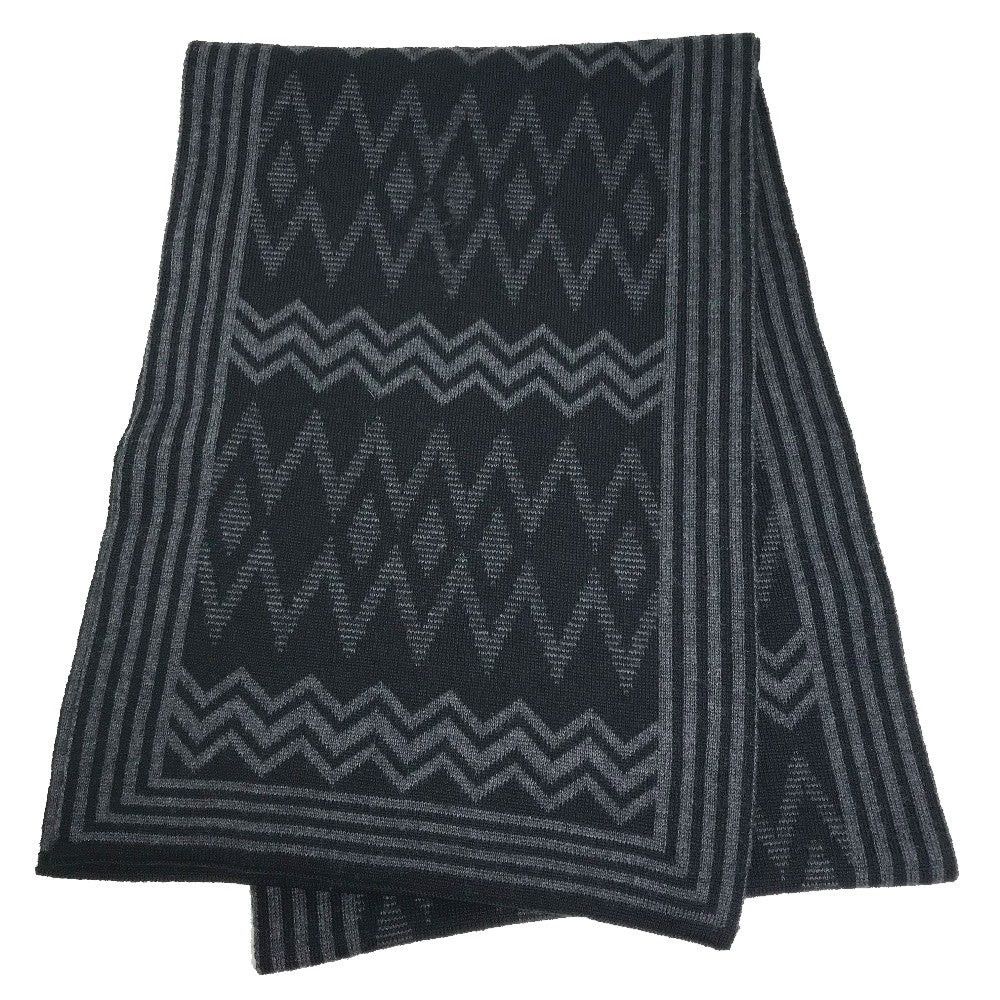 Louis Vuitton Louis Vuitton 401910 Chevron Stripe Patterned All Over Logo Scarf Wool Men Black/Gray Size ONE SIZE - 1 Thumbnail
