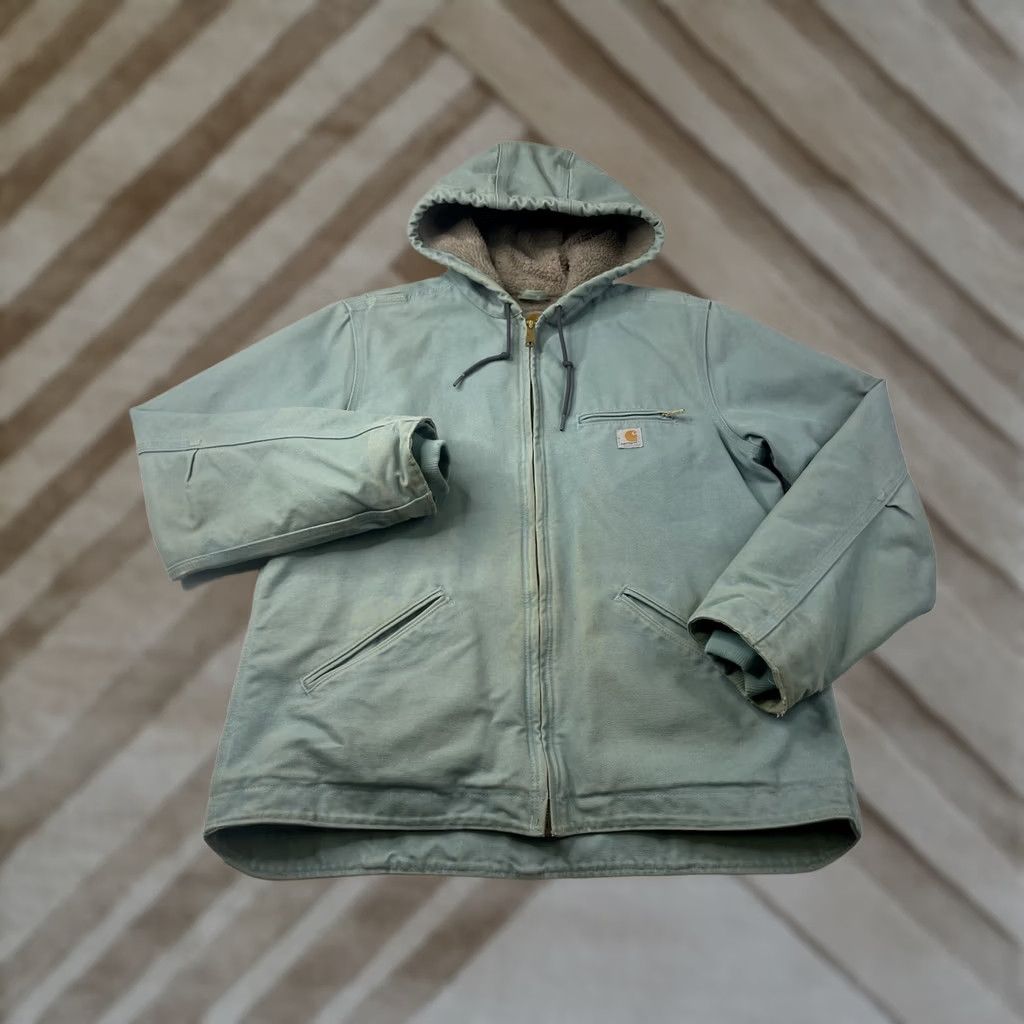 Carhartt VINTAGE Carhartt WJ141 Seaglass Blue Sierra Sherpa Lined Jacket Women’s Large Full Zip Jacket Size L / US 10 / IT 46 - 1 Thumbnail