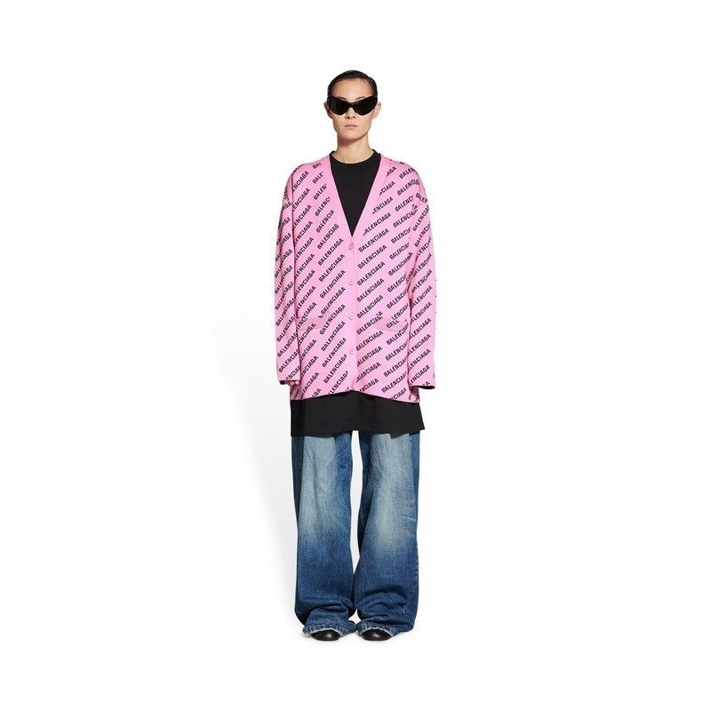 Balenciaga o1la1rc1a1024 Mini Allover Logo Cardigan in Pink/Black Size S / US 4 / IT 40 - 4 Thumbnail